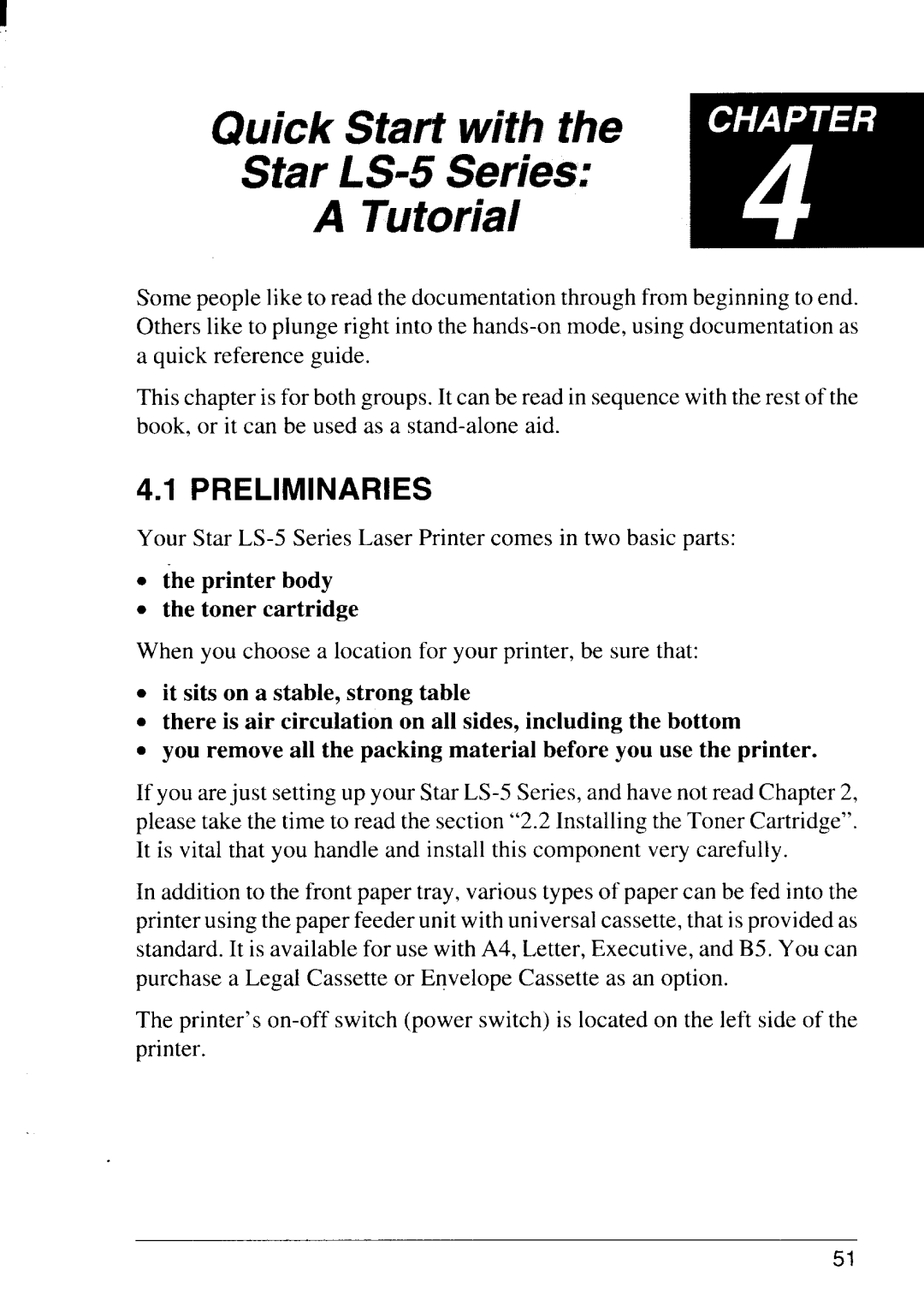 Star Micronics LS-5 TT, LS-5 EX operation manual Tutorial, Preliminaries 