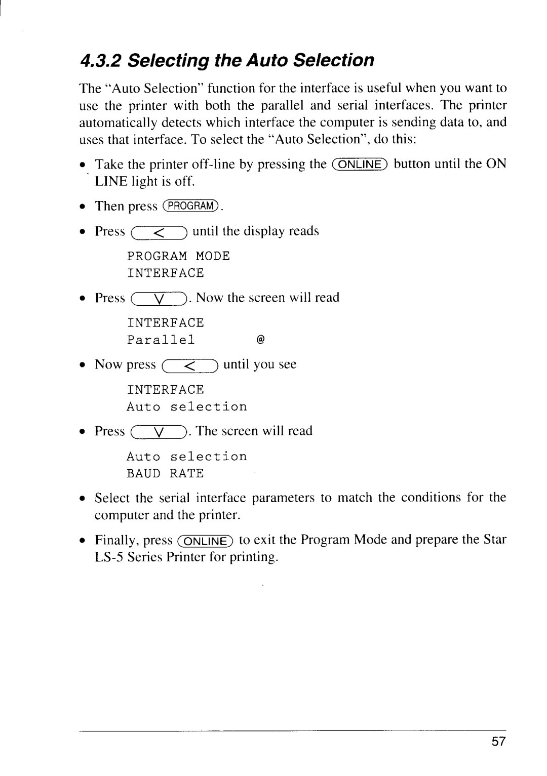 Star Micronics LS-5 TT, LS-5 EX operation manual Selecting the Auto Selection 