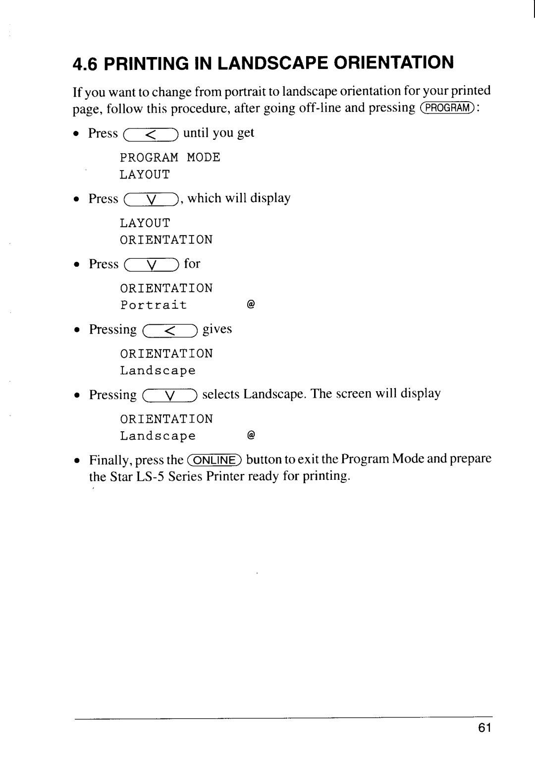 Star Micronics LS-5 TT, LS-5 EX operation manual Printing in Landscape Orientation 