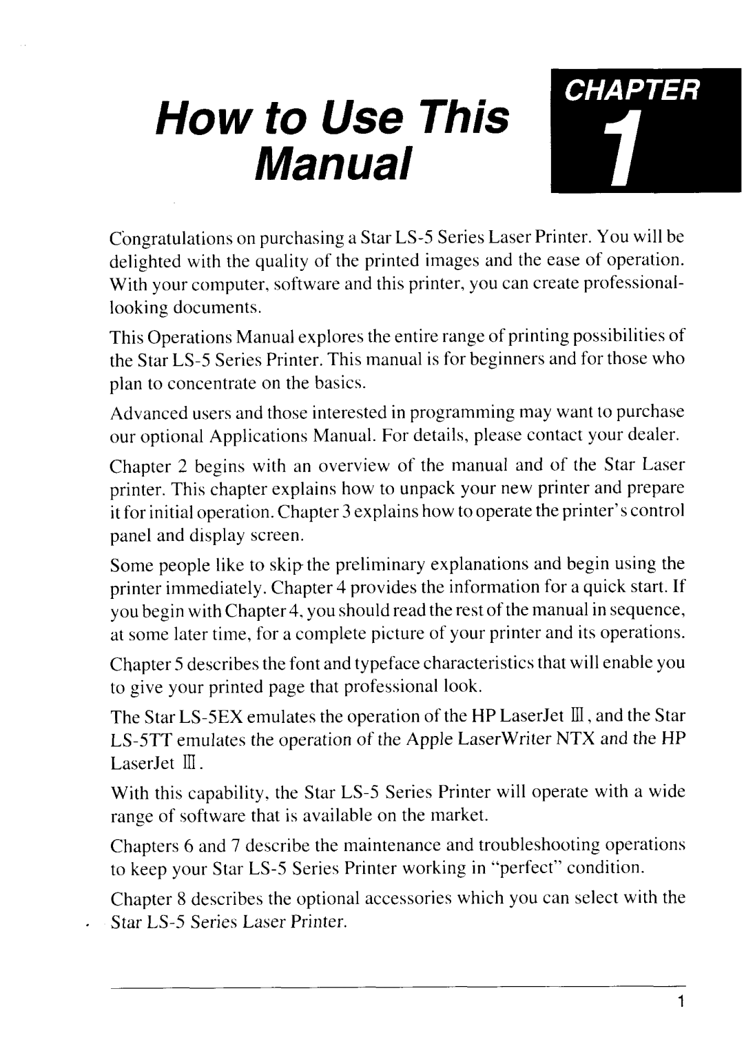 Star Micronics LS-5 TT, LS-5 EX operation manual Manual 