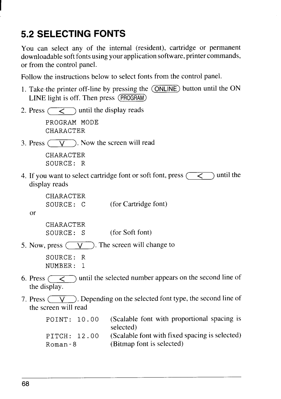 Star Micronics LS-5 EX, LS-5 TT operation manual Selecting Fonts 