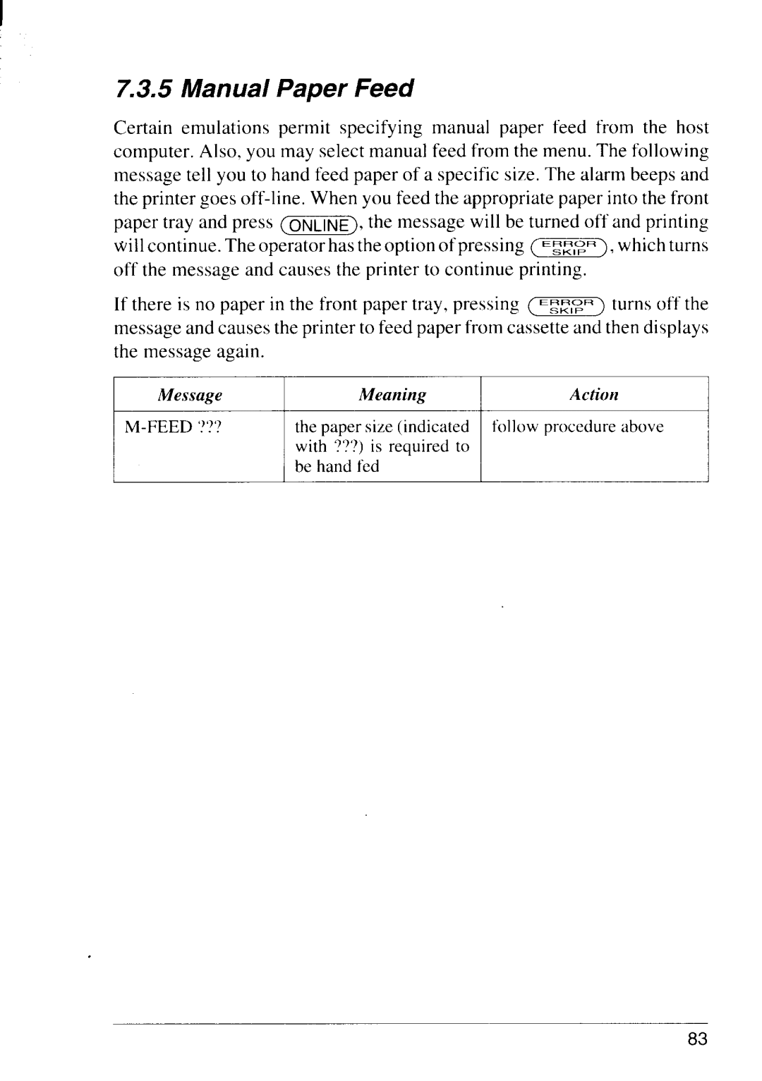 Star Micronics LS-5 TT, LS-5 EX operation manual Manual Paper Feed 