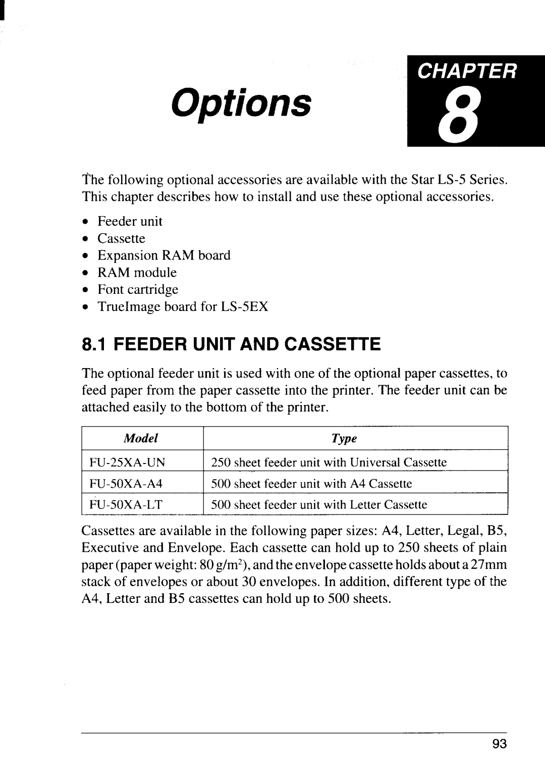 Star Micronics LS-5 TT, LS-5 EX operation manual Options Am, Feeder Unit and Cassette 