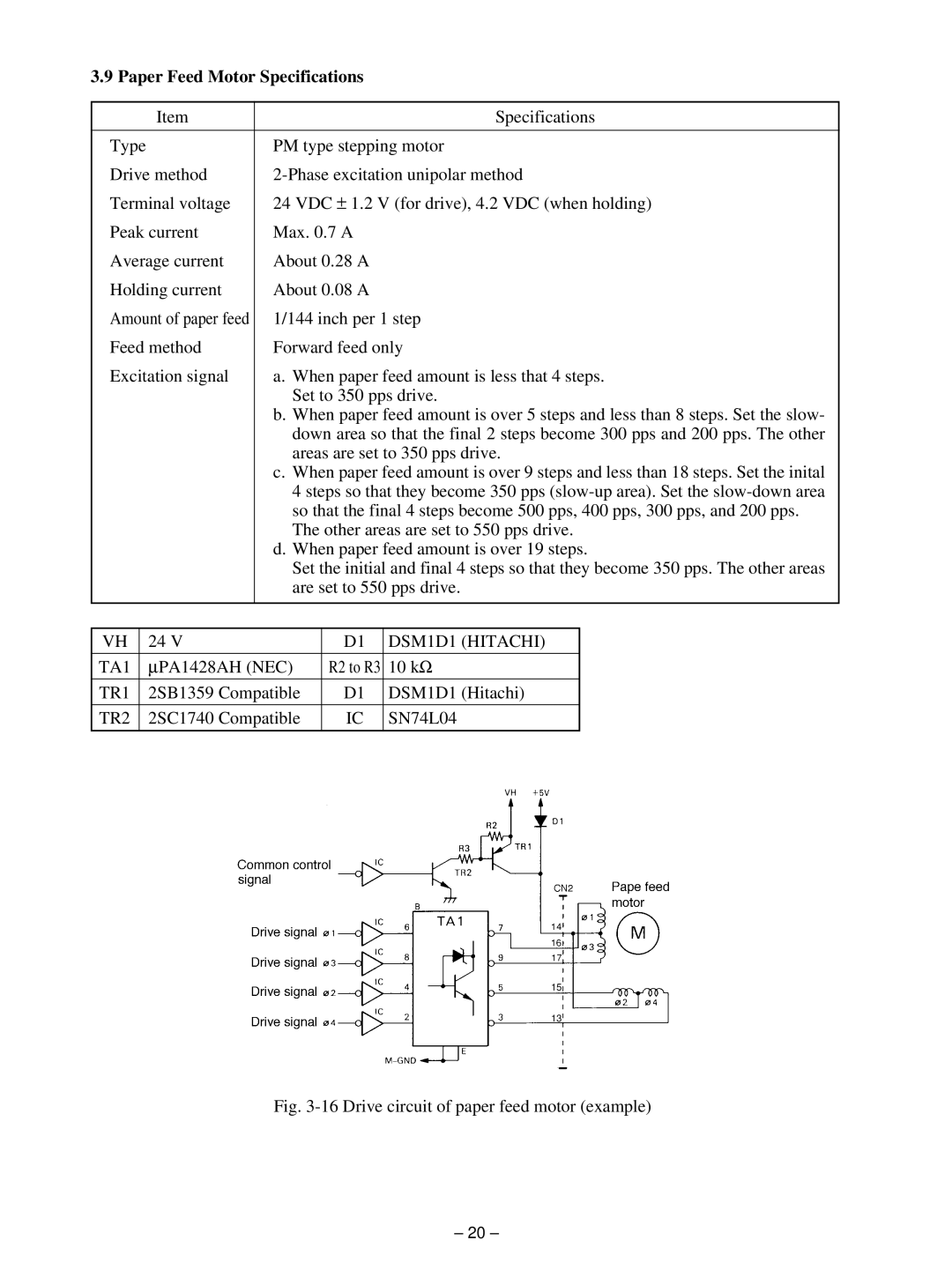 Star Micronics MP111MP-24G-A, MP115MP-24G-A Paper Feed Motor Specifications, Drive circuit of paper feed motor example 