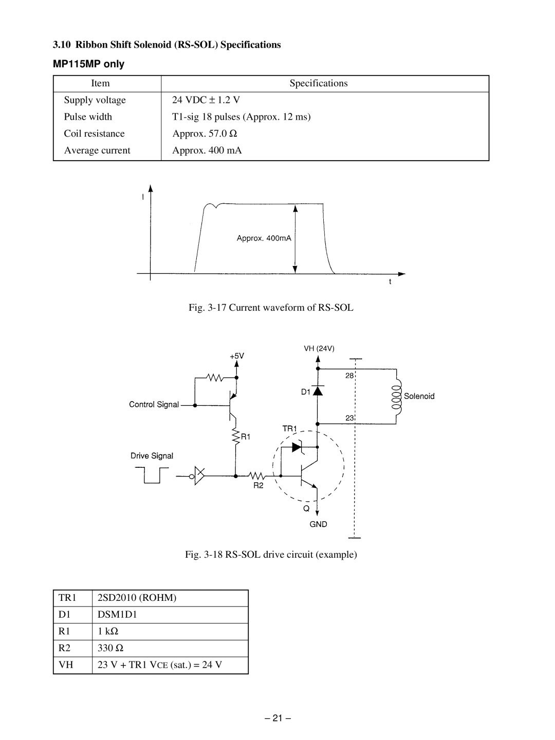 Star Micronics MP115MP-24G-A, MP111MP-24G-A operation manual Ribbon Shift Solenoid RS-SOL Specifications, MP115MP only 