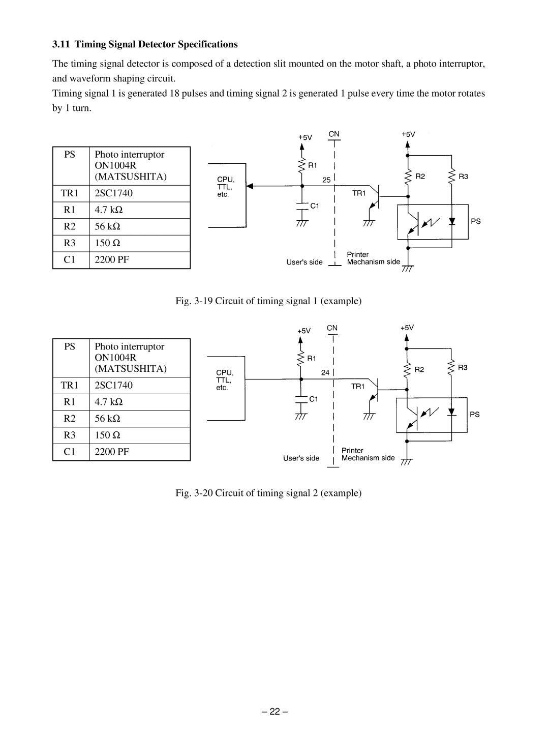 Star Micronics MP111MP-24G-A, MP115MP-24G-A Timing Signal Detector Specifications, Circuit of timing signal 1 example 