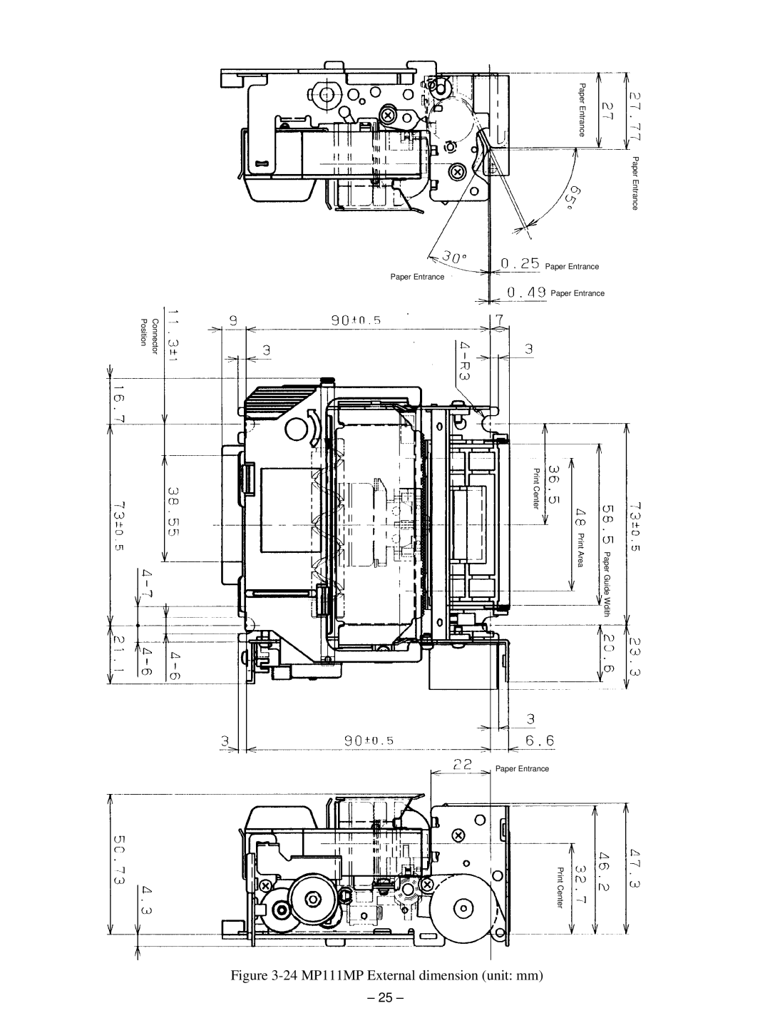 Star Micronics MP115MP-24G-A, MP111MP-24G-A operation manual 24 MP111MP External dimension unit mm 