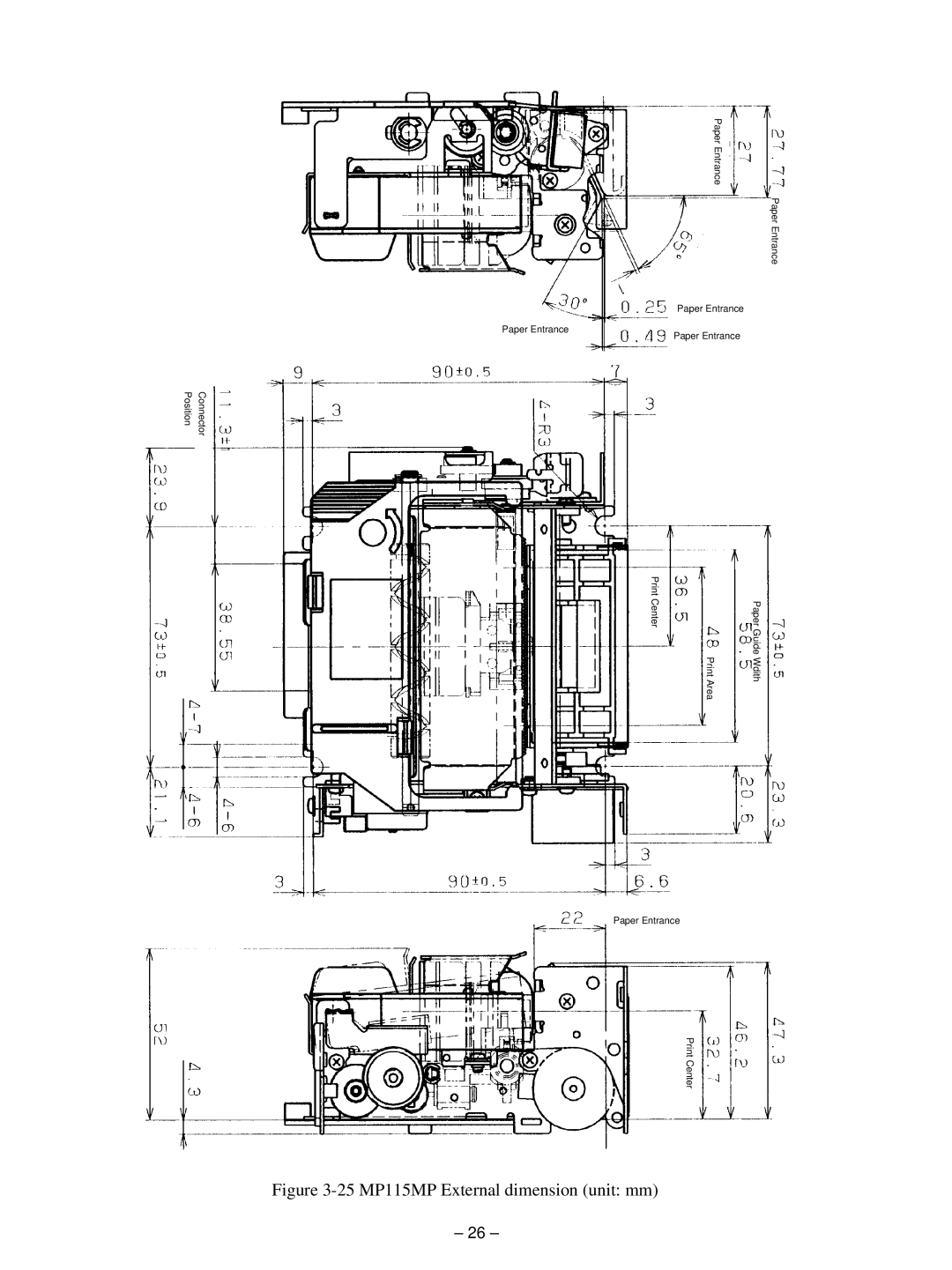 Star Micronics MP111MP-24G-A, MP115MP-24G-A operation manual 25 MP115MP External dimension unit mm 