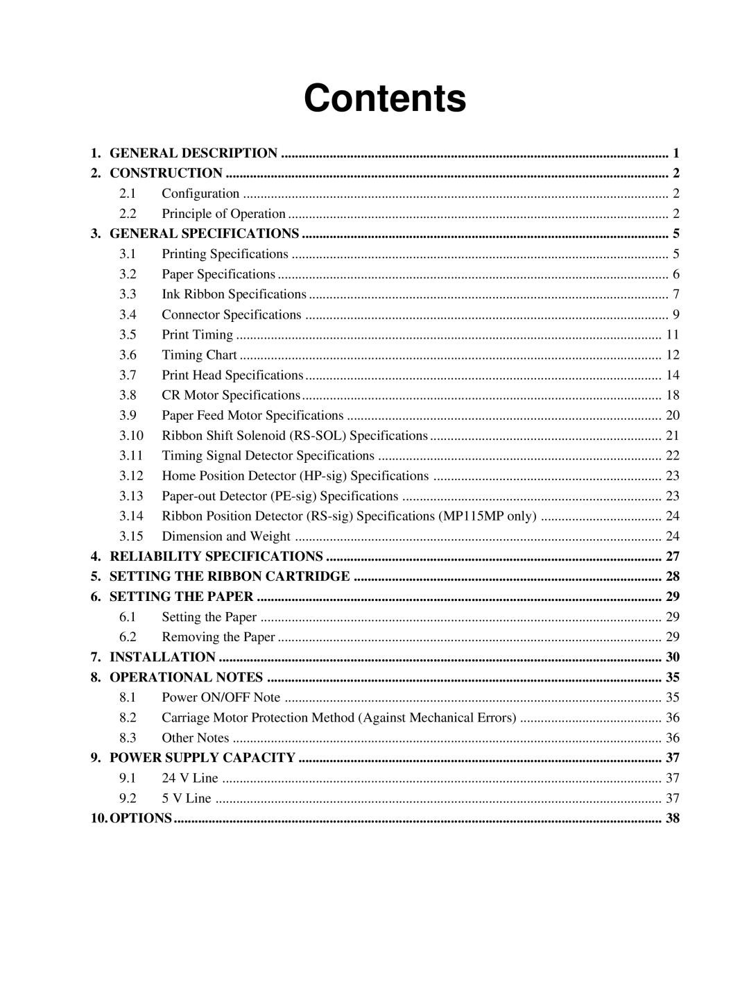 Star Micronics MP111MP-24G-A, MP115MP-24G-A operation manual Contents 