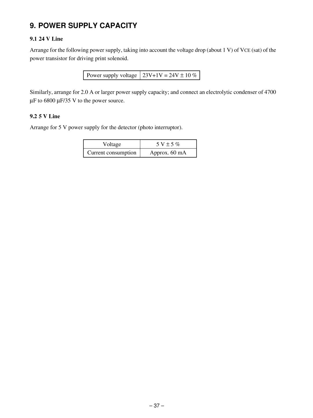 Star Micronics MP115MP-24G-A, MP111MP-24G-A operation manual Power Supply Capacity, V Line 