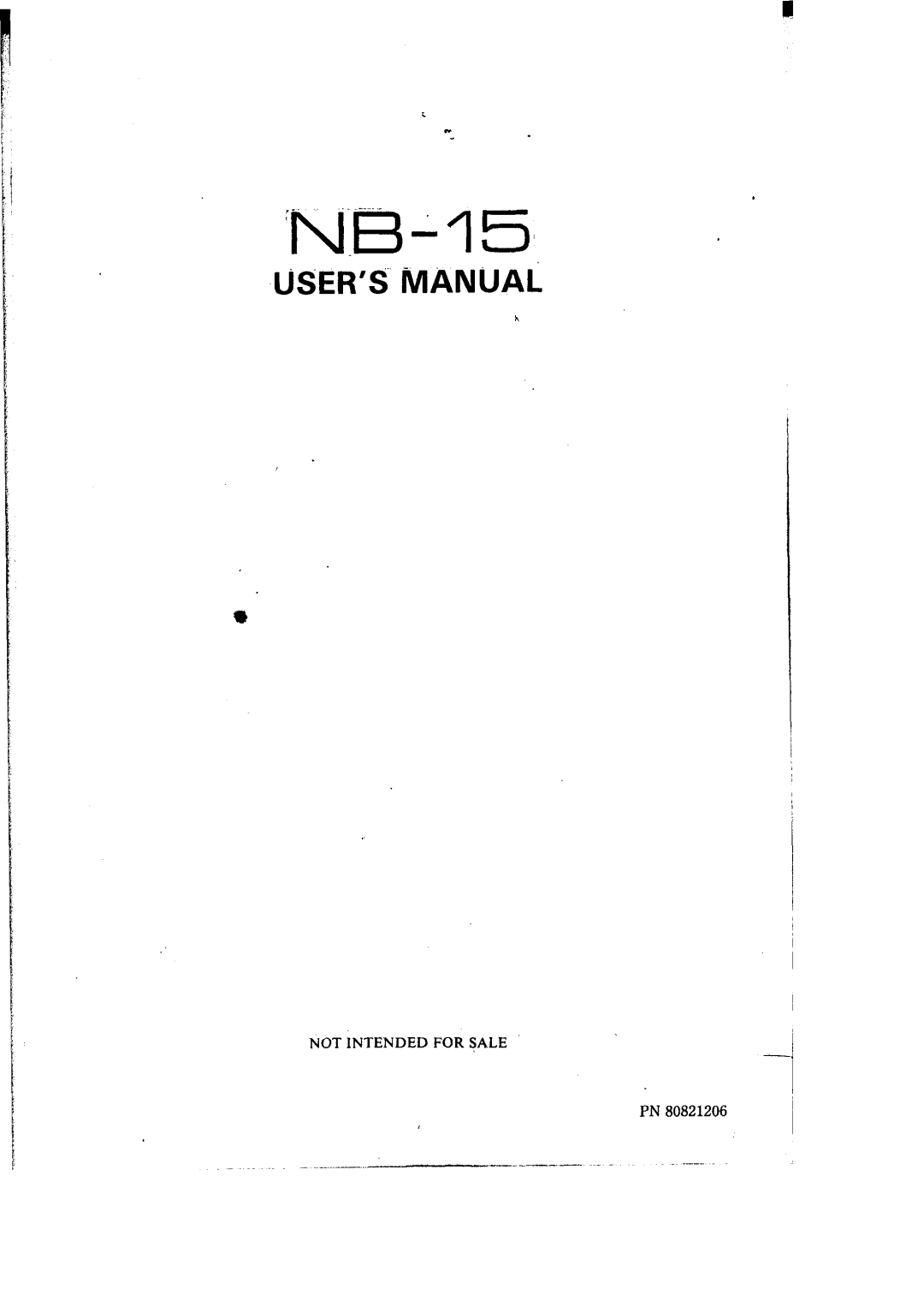 Star Micronics NB-15 user manual USER’S MANUAli, Not Intended For Sale Pn 