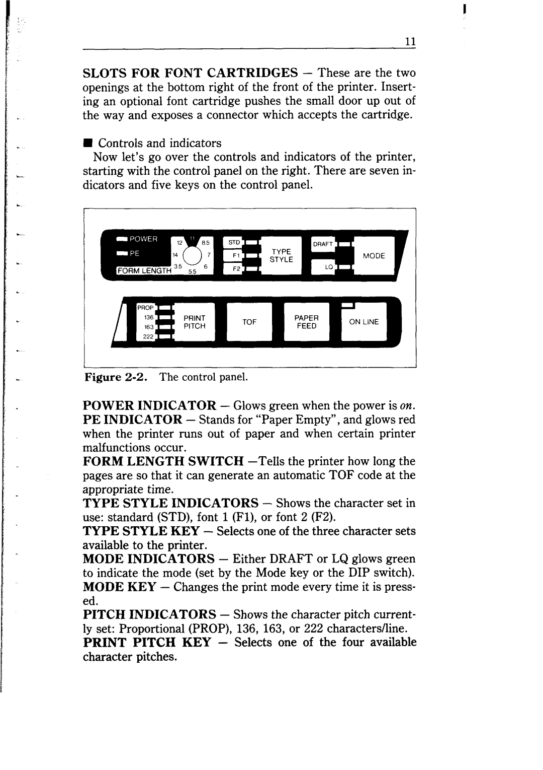 Star Micronics NB-15 user manual H Controls and indicators, 2. The control panel 