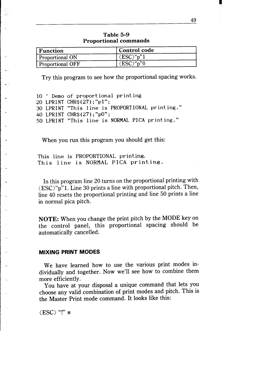 Star Micronics NB-15 user manual Mixing Print Modes 