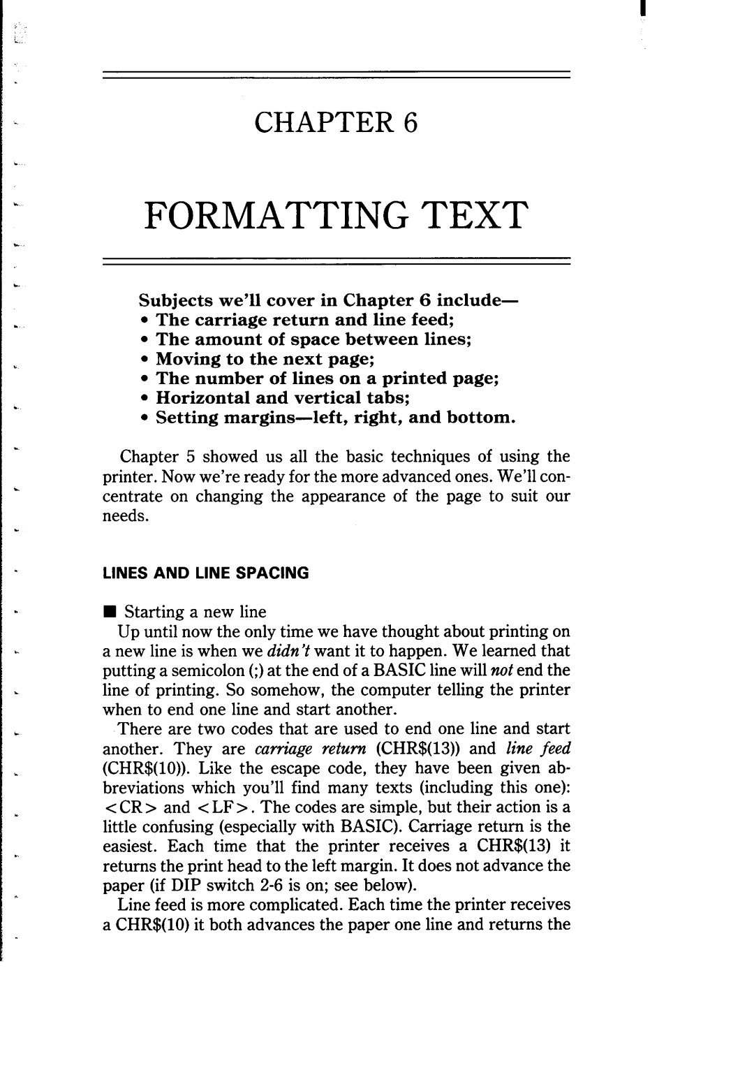 Star Micronics NB-15 user manual Chapter, Formatting Text, The amount of space between lines Moving to the next page 