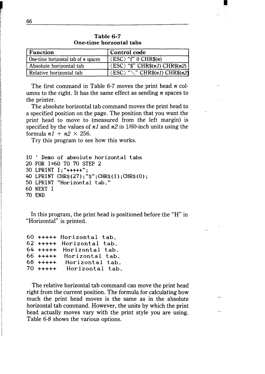 Star Micronics NB-15 user manual Absolute horizontal tab Relative horizontal tab 