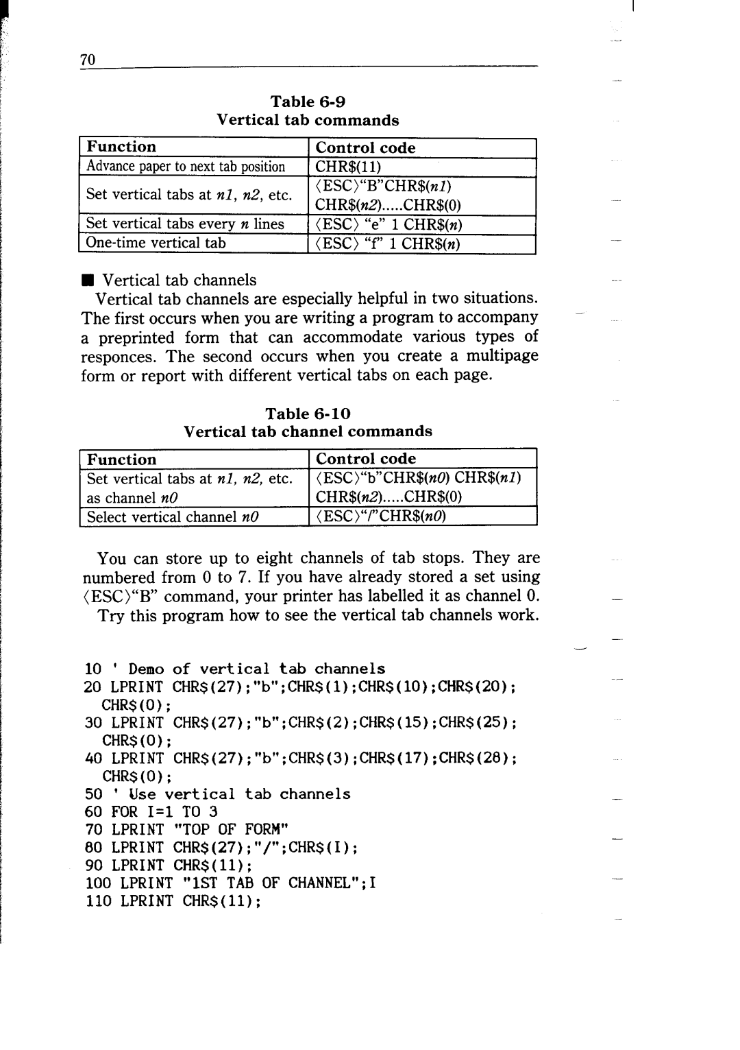 Star Micronics NB-15 user manual W Vertical tab channels, Chrso 
