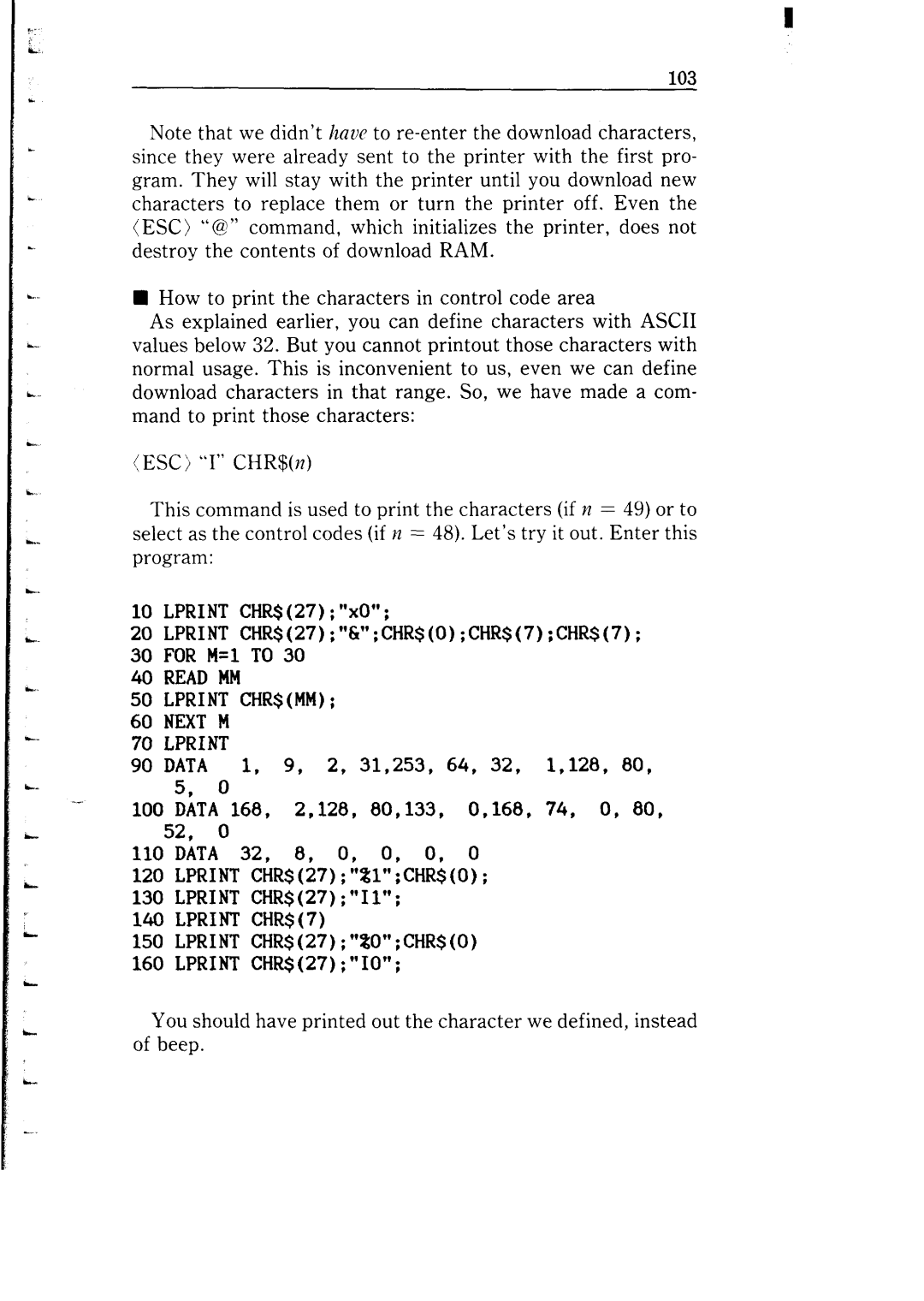 Star Micronics NB-15 user manual Data 1, 9, 2, 31,253,64, 32, 1,128,80, Read MM Lprint CHR$MM Next M 