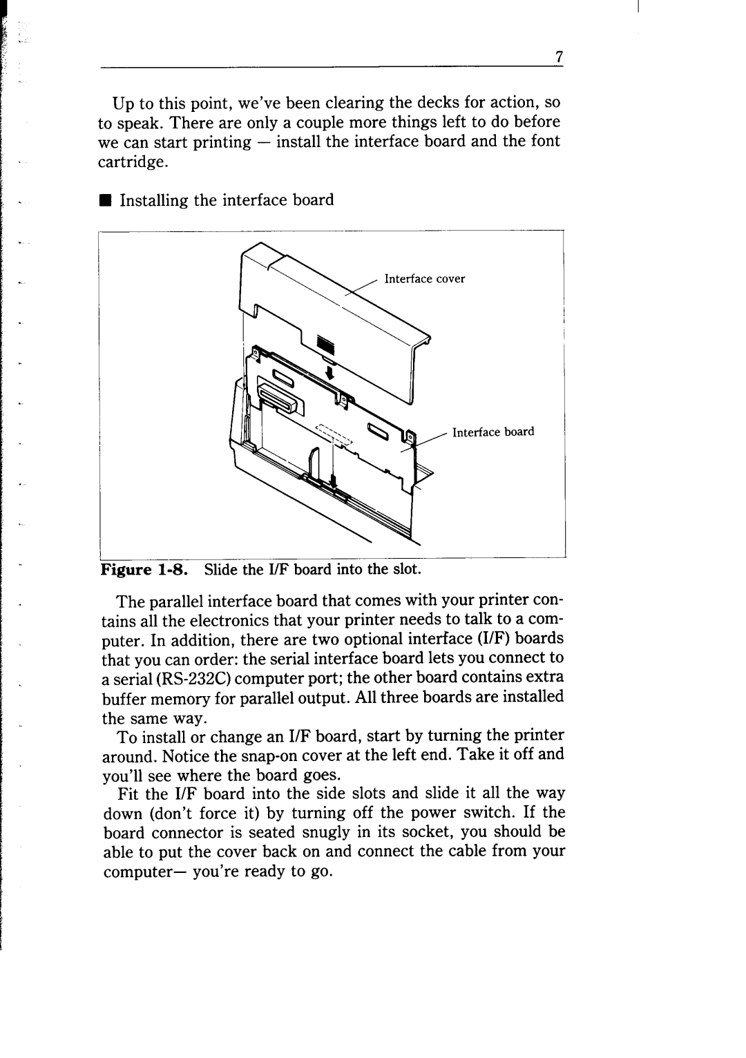 Star Micronics NB-15 user manual Slide the I/F board into the slot 