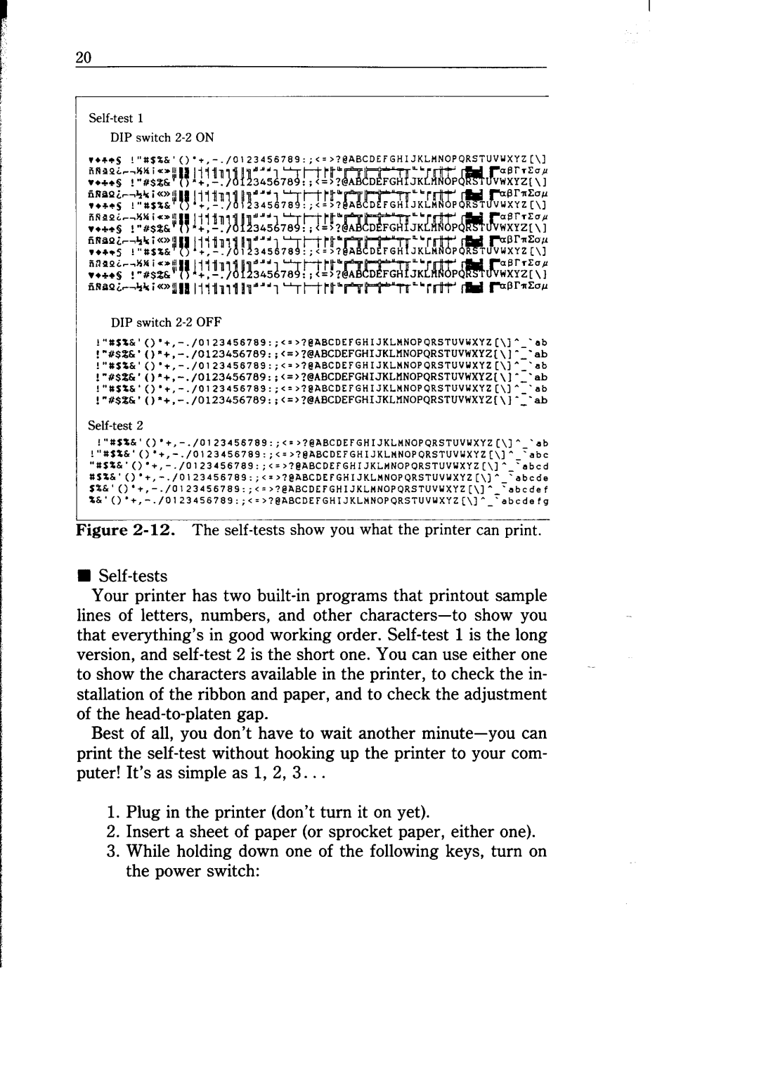 Star Micronics NB-15 user manual Self-test DIP switch 2-2 on 