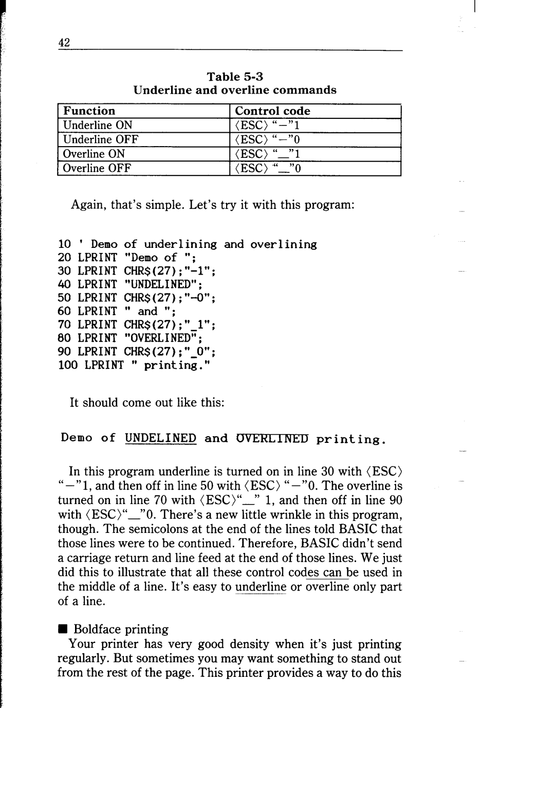 Star Micronics NB-15 user manual Off Esc, Lprint Undelined, Lprint Overlined 