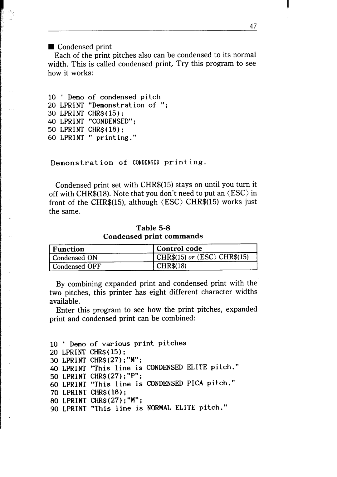 Star Micronics NB-15 user manual Condensed 