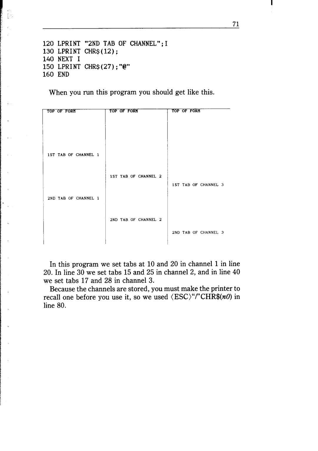 Star Micronics NB-15 user manual Lprint 2ND TAB of CHANNEL’ 