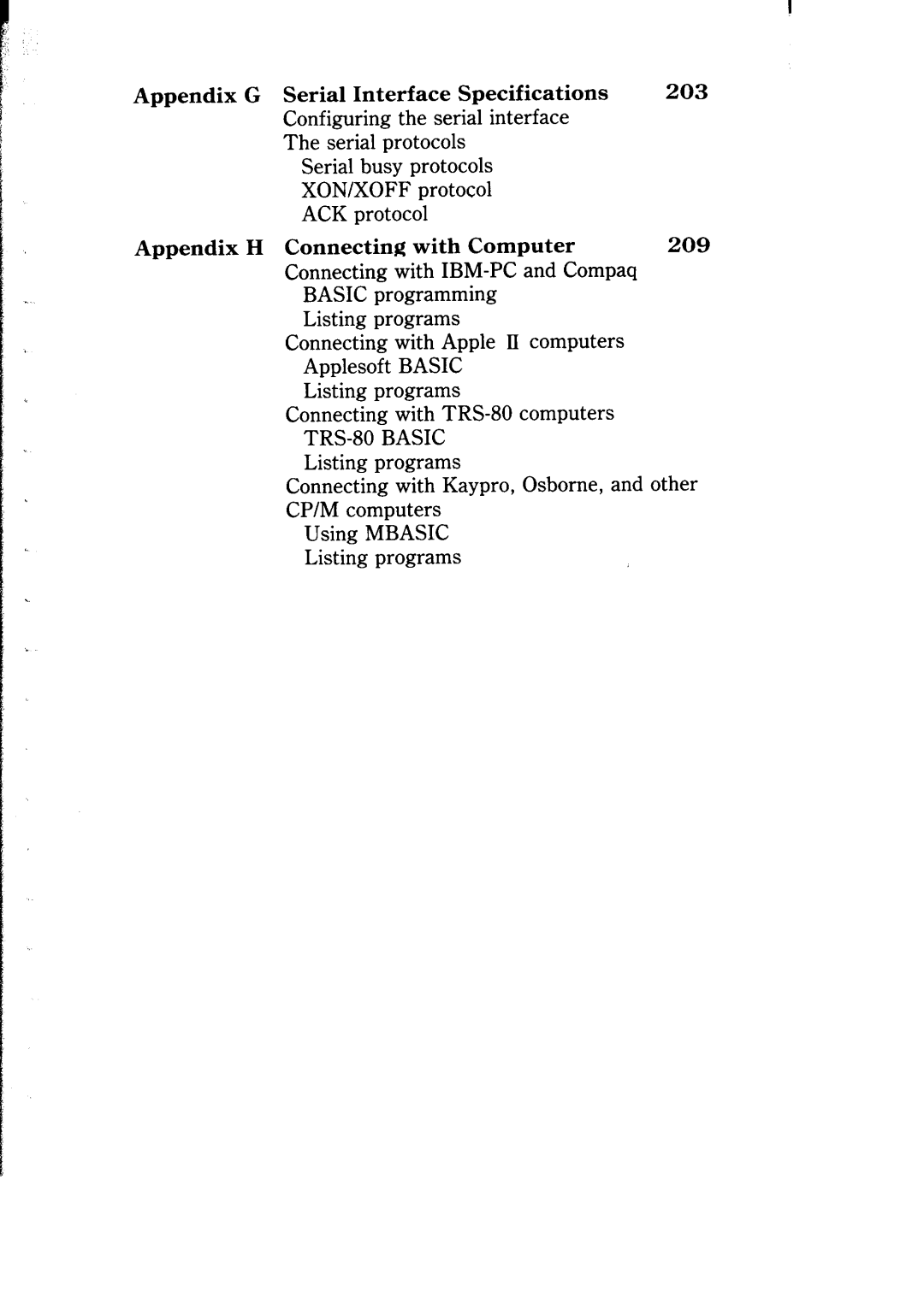 Star Micronics NB-15 user manual Appendix G Serial Interface Specifications, TRS-80 Basic 