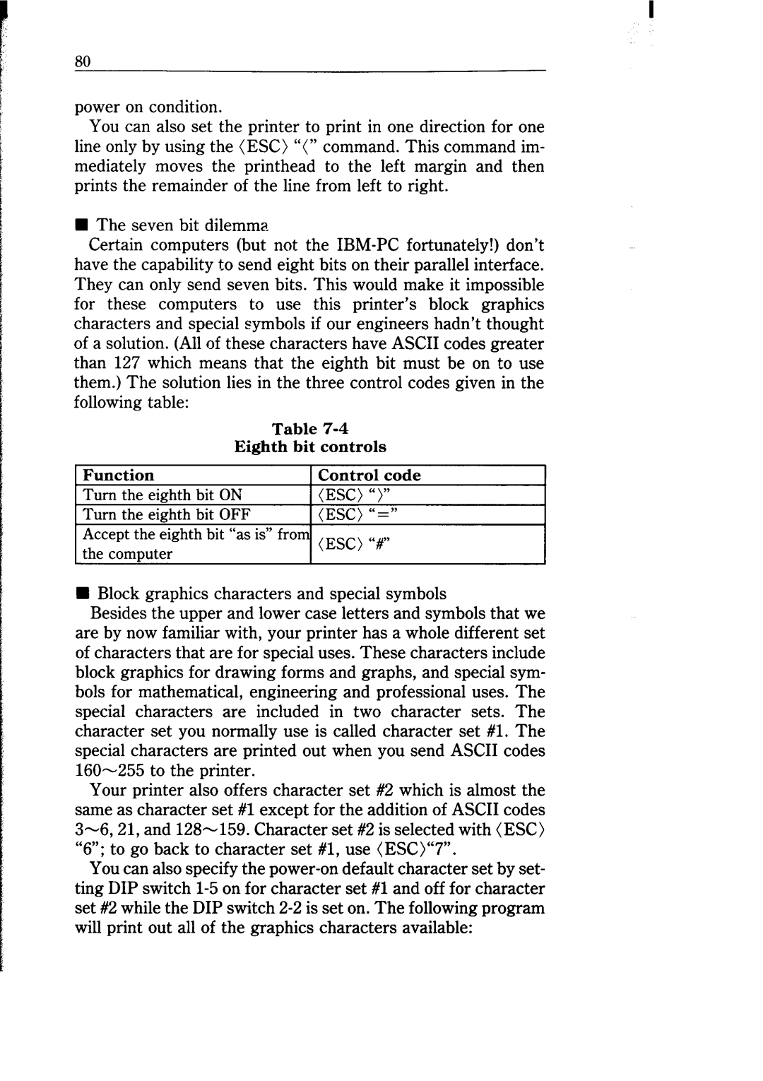 Star Micronics NB-15 user manual Eighth bit controls 