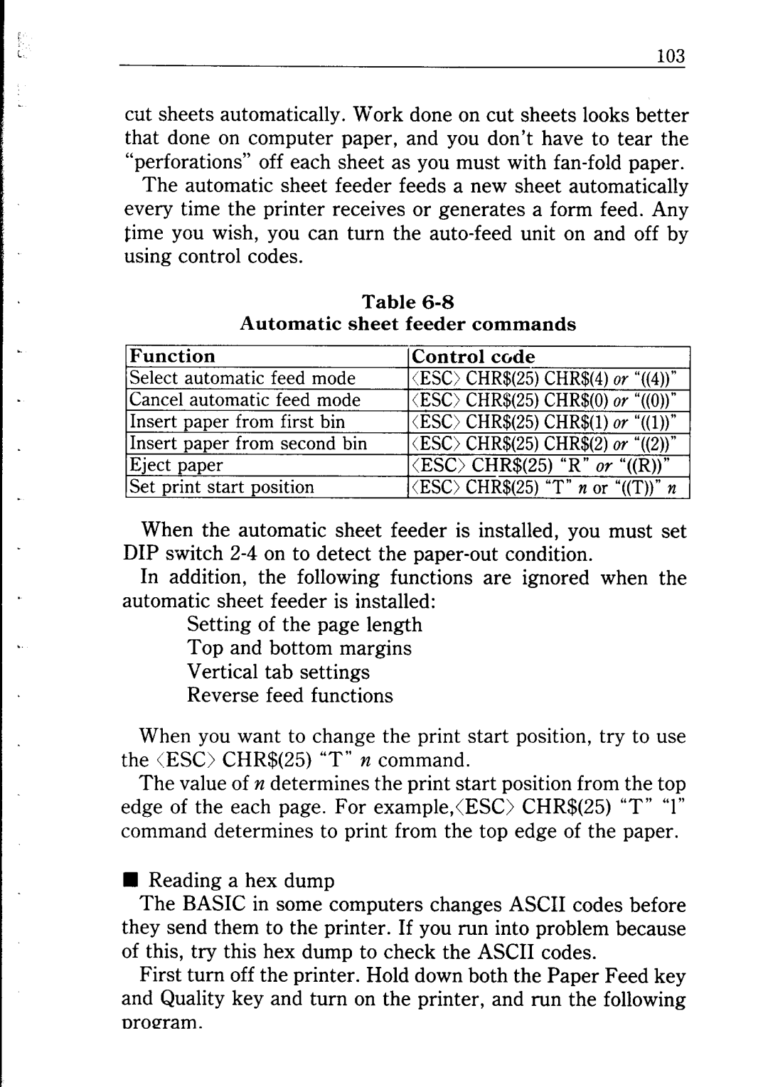 Star Micronics NB24-10/15 user manual Automatic, sheet feeder commands, 1Control ctide 
