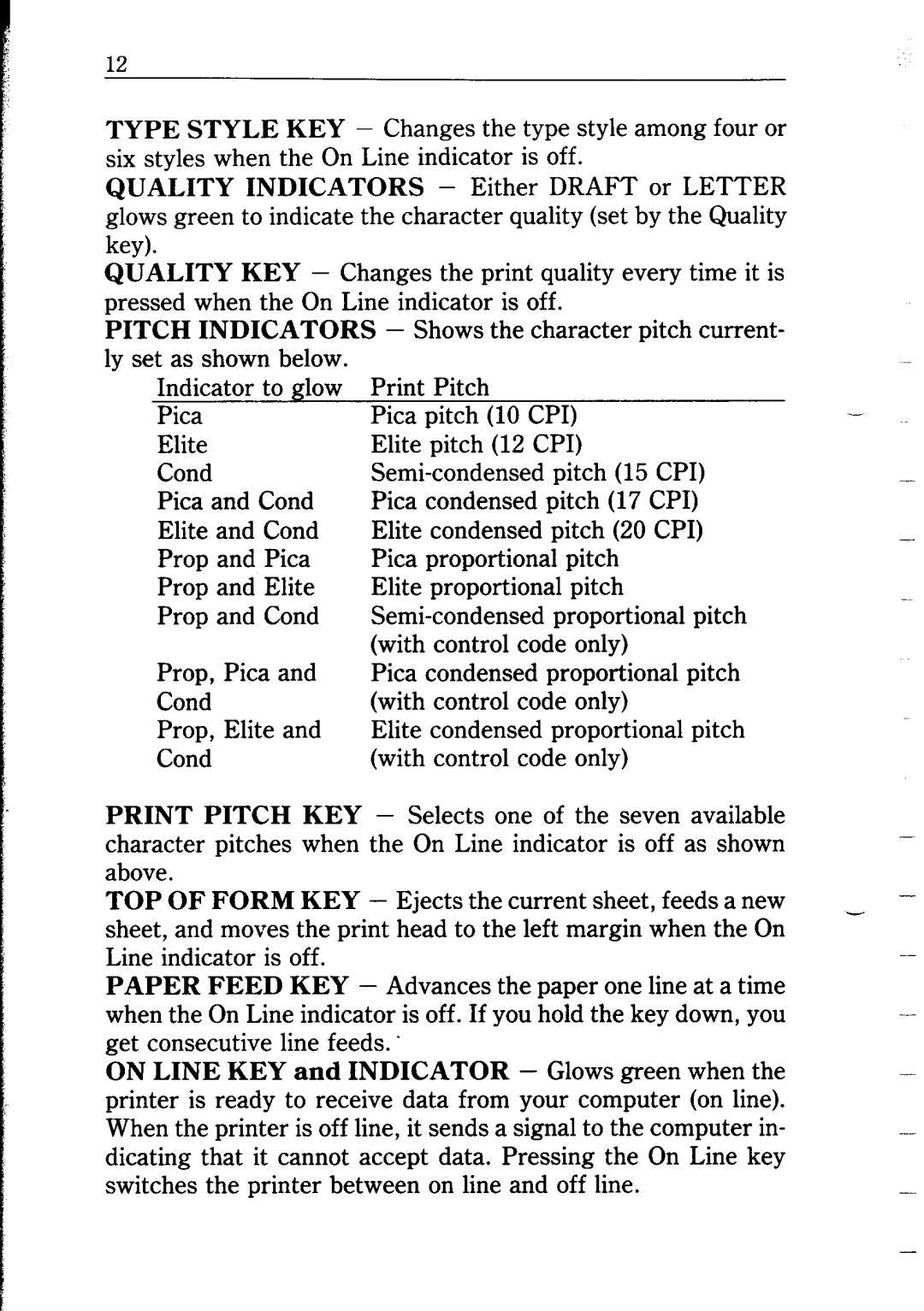 Star Micronics NB24-10/15 user manual Top Of Form Key, current 