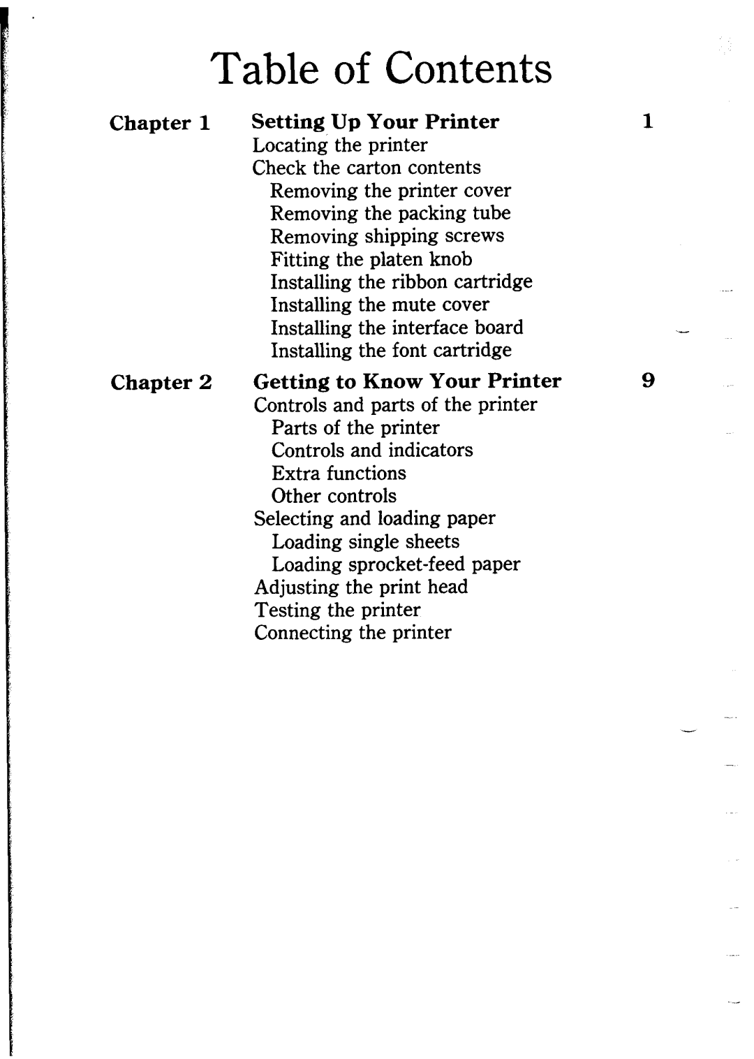Star Micronics NB24-10/15 user manual Table of Contents, Chapter Chapter, Setting Up Your Printer, Getting to Know 