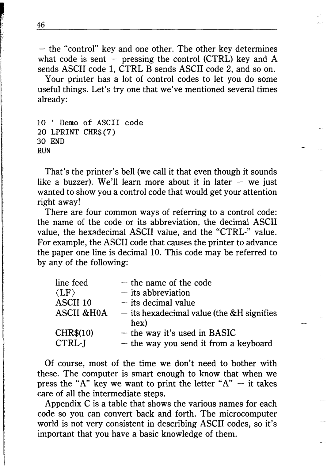 Star Micronics NB24-10/15 user manual Demo of ASCII code 20 LPRINT CHR$7 30 END RUN 