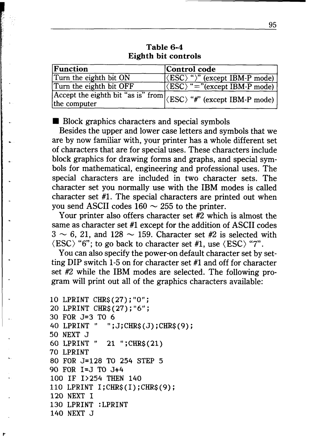 Star Micronics NB24-10/15 user manual Turn the eighth bit on, Except IBM-P mode Turn the eighth bit OFF 