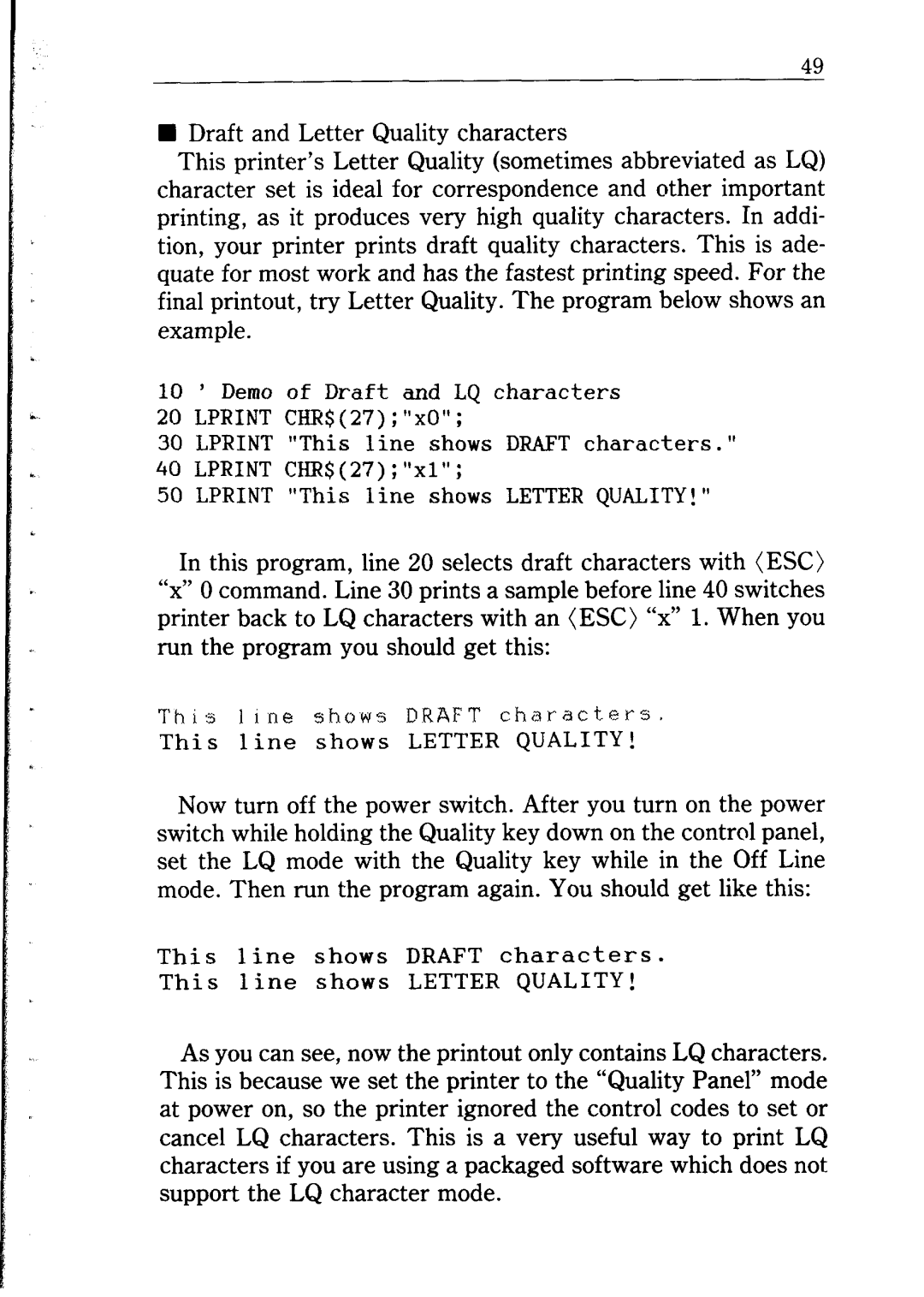 Star Micronics NB24-10/15 user manual This line shows Letter Quality 