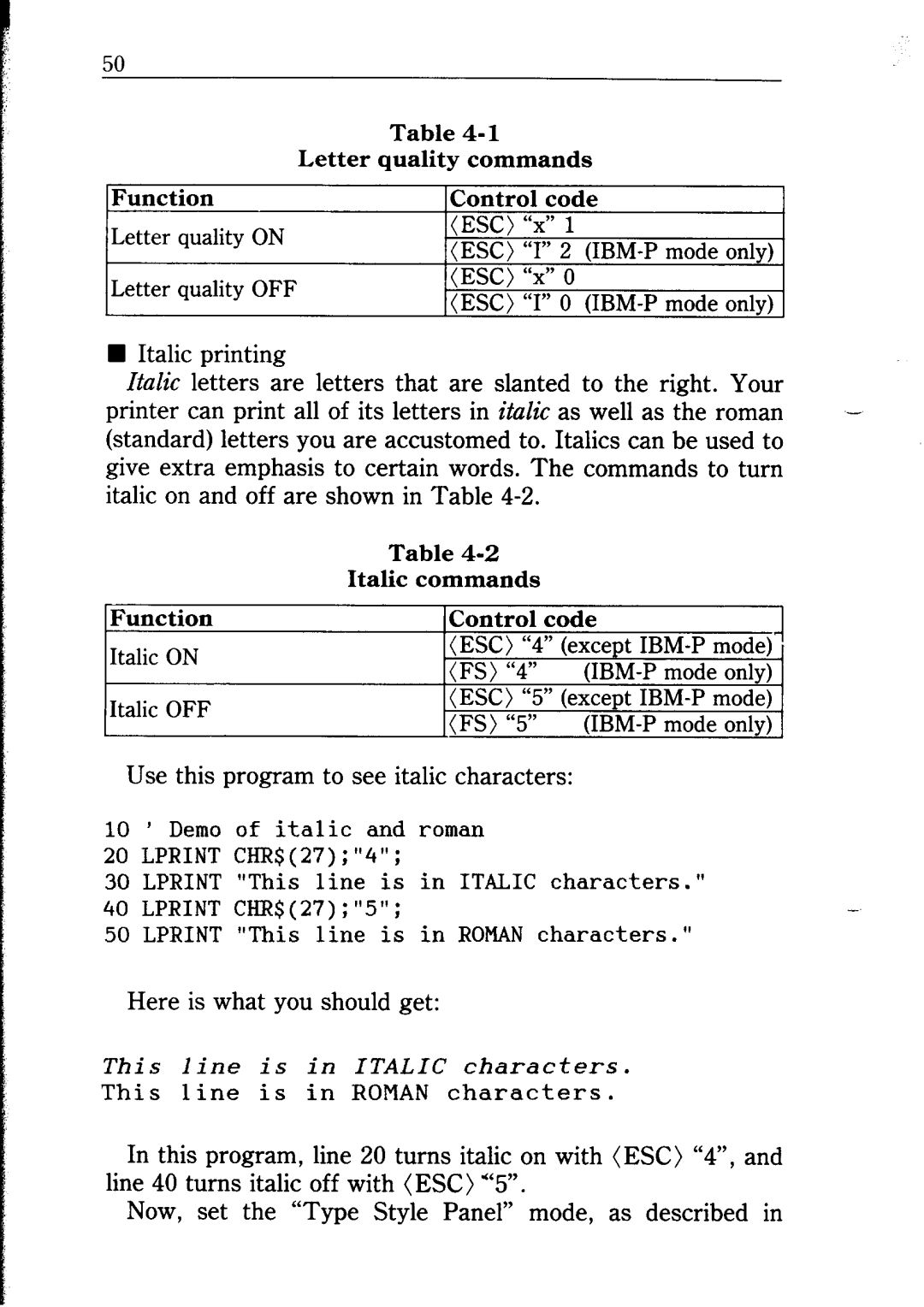 Star Micronics NB24-10/15 user manual Use this program to see italic characters, Here is what you should get 