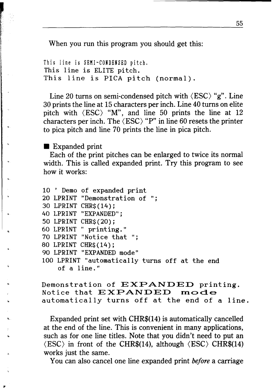 Star Micronics NB24-10/15 user manual When you run this program you should get this, Expanded print, How it works 