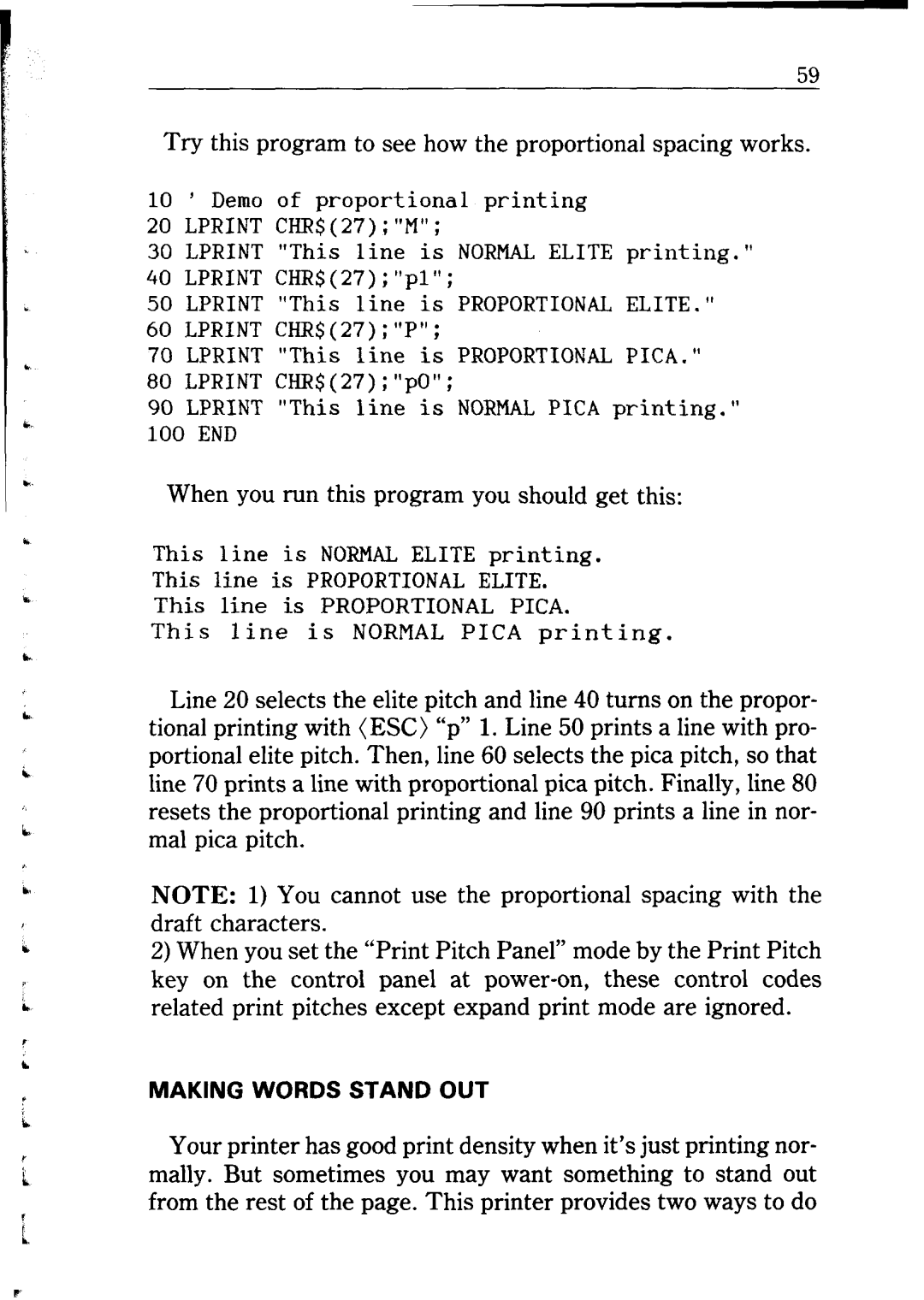 Star Micronics NB24-10/15 user manual Try this program to see how the proportional spacing works 