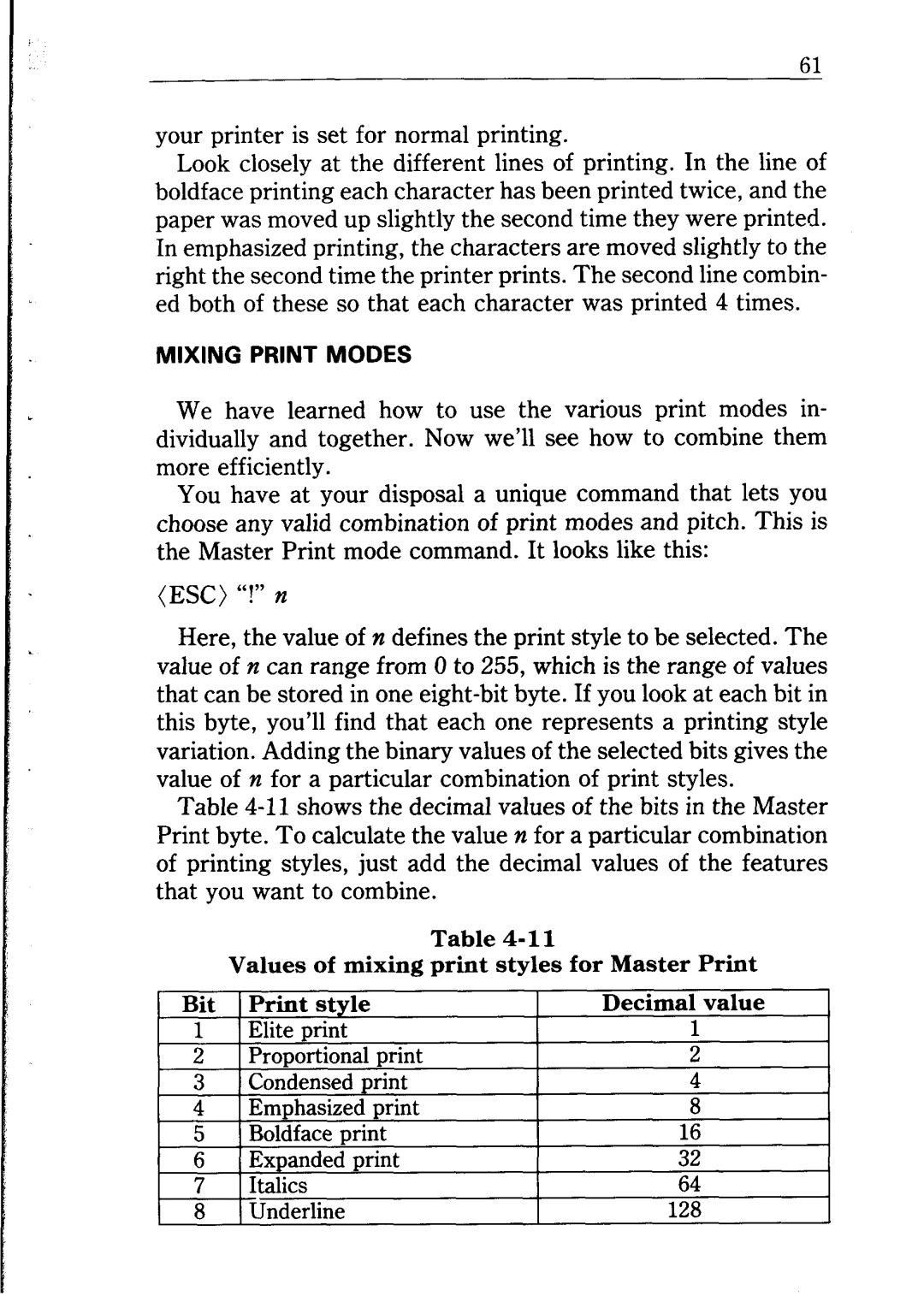 Star Micronics NB24-10/15 user manual Values of mixing print styles for Master Print 