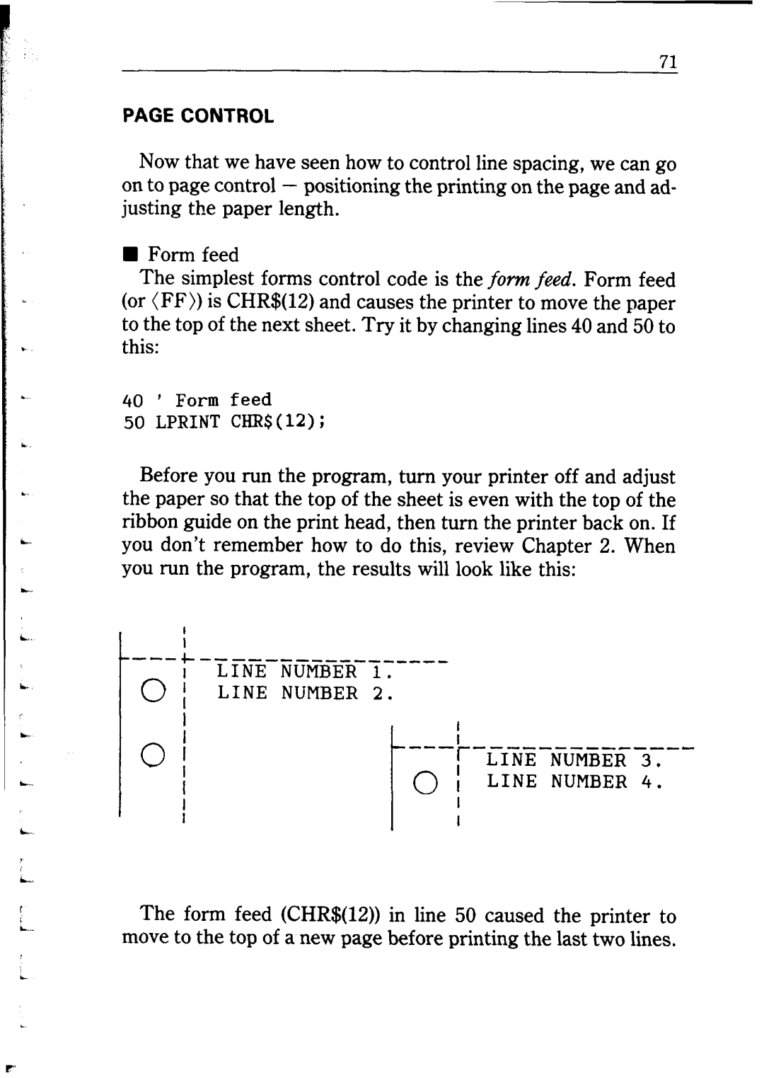 Star Micronics NB24-10/15 user manual Form feed Lprint CHR$lZ 