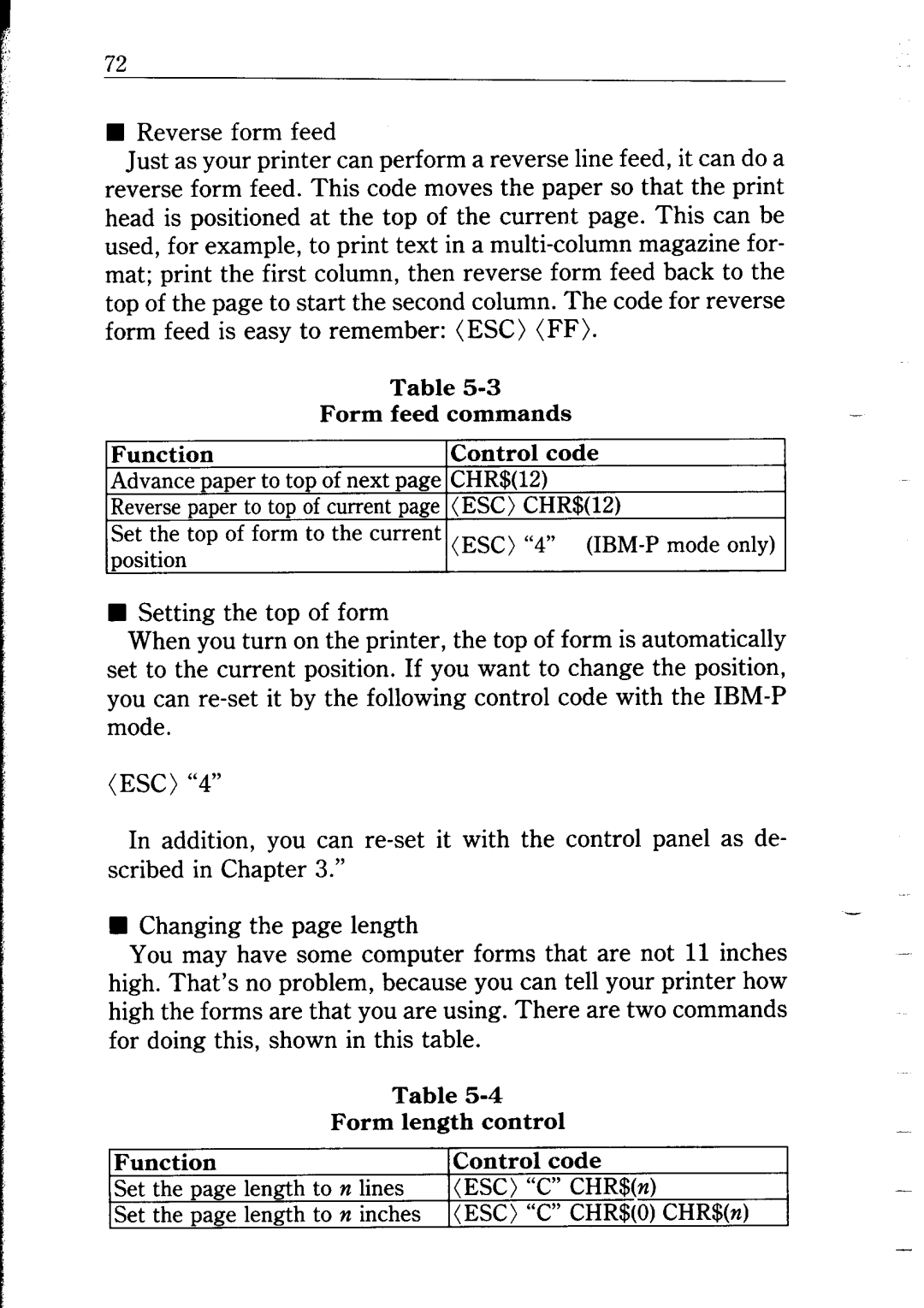 Star Micronics NB24-10/15 user manual Set the page length To n lines, Set the page length To n inches, CHR$OCHR$n 