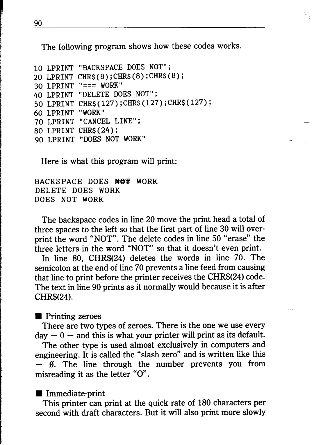 Star Micronics NB24-10/15 user manual Following program shows how these codes works, Here is what this program will print 