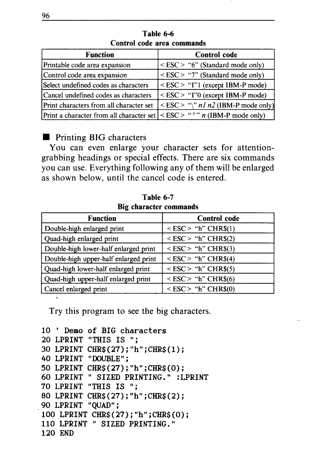 Star Micronics ND-10/15 user manual Try this program to see the big characters 