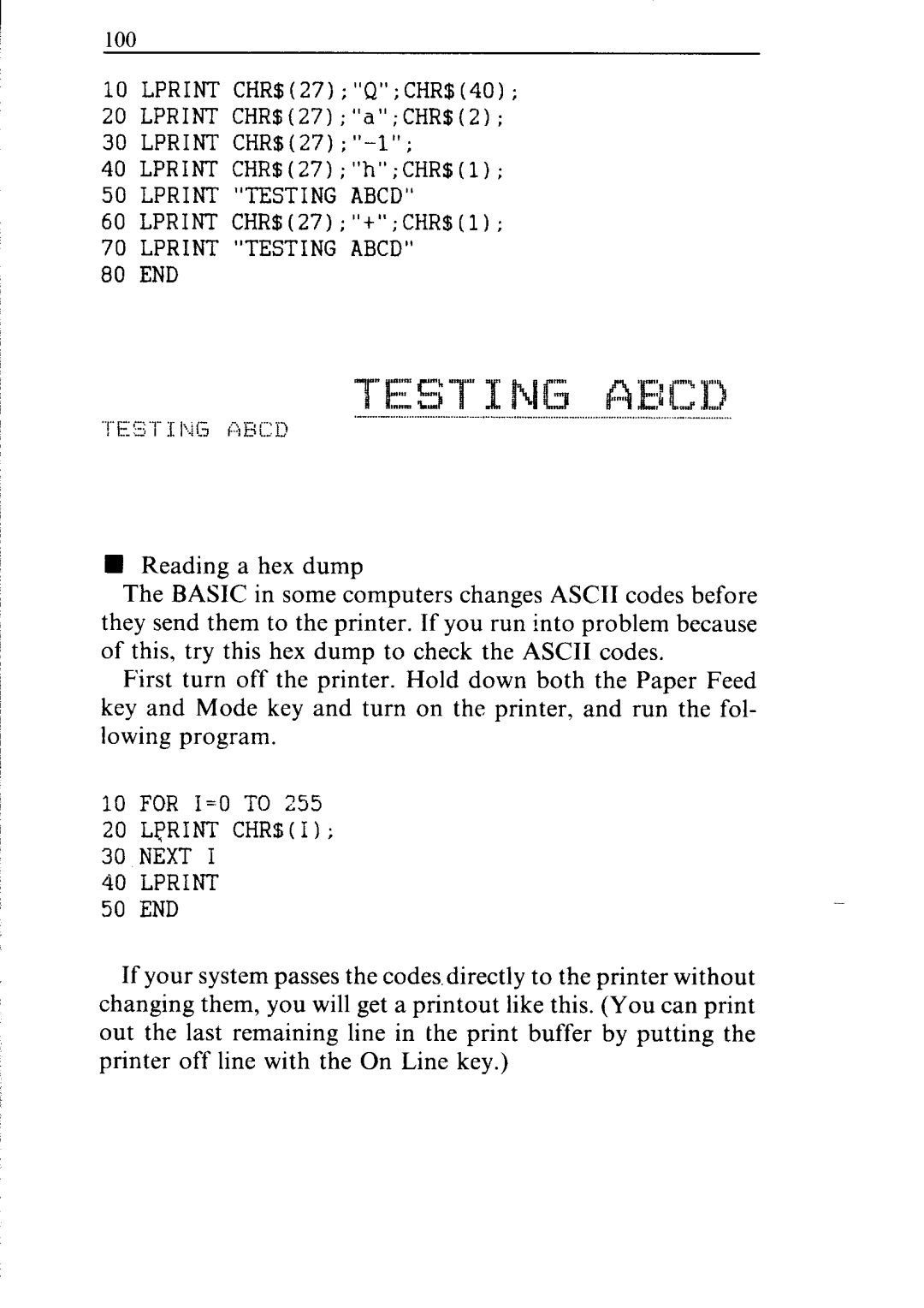 Star Micronics ND-10/15 user manual Lprint Testing Abcd 