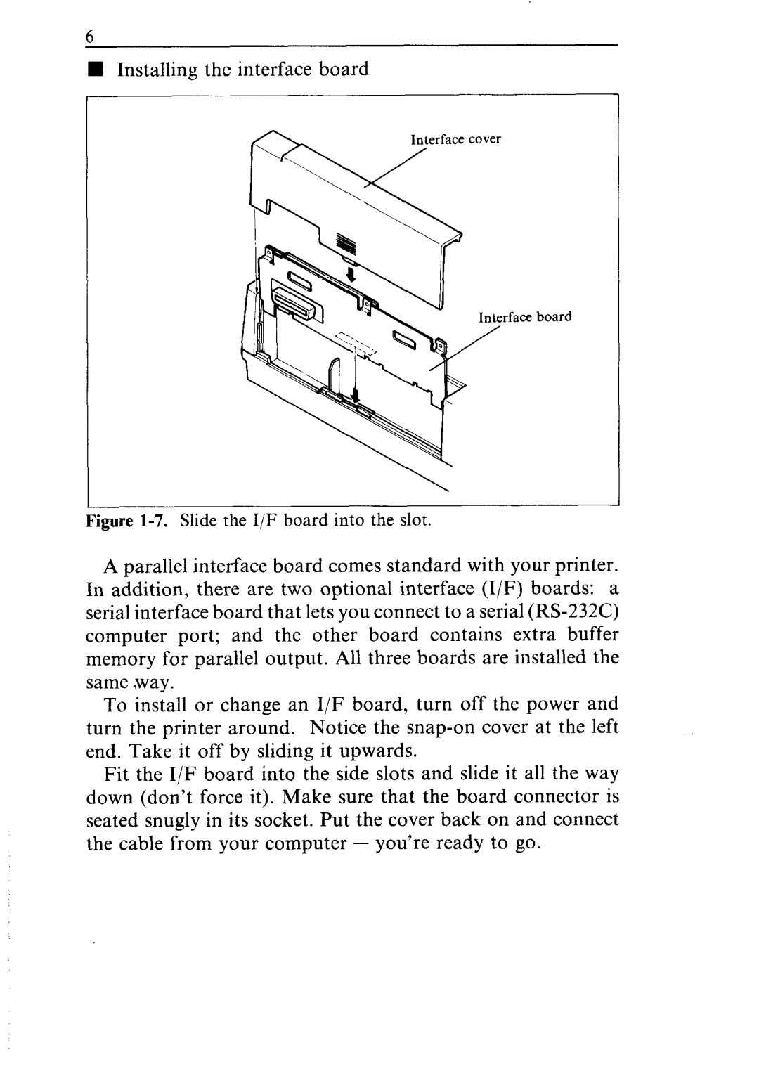 Star Micronics ND-10/15 user manual Slide the I/F board into the slot 