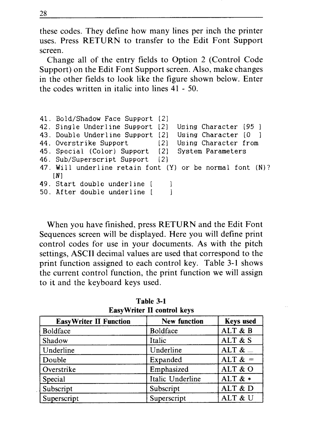 Star Micronics ND-10/15 user manual EasyWriter II control keys 