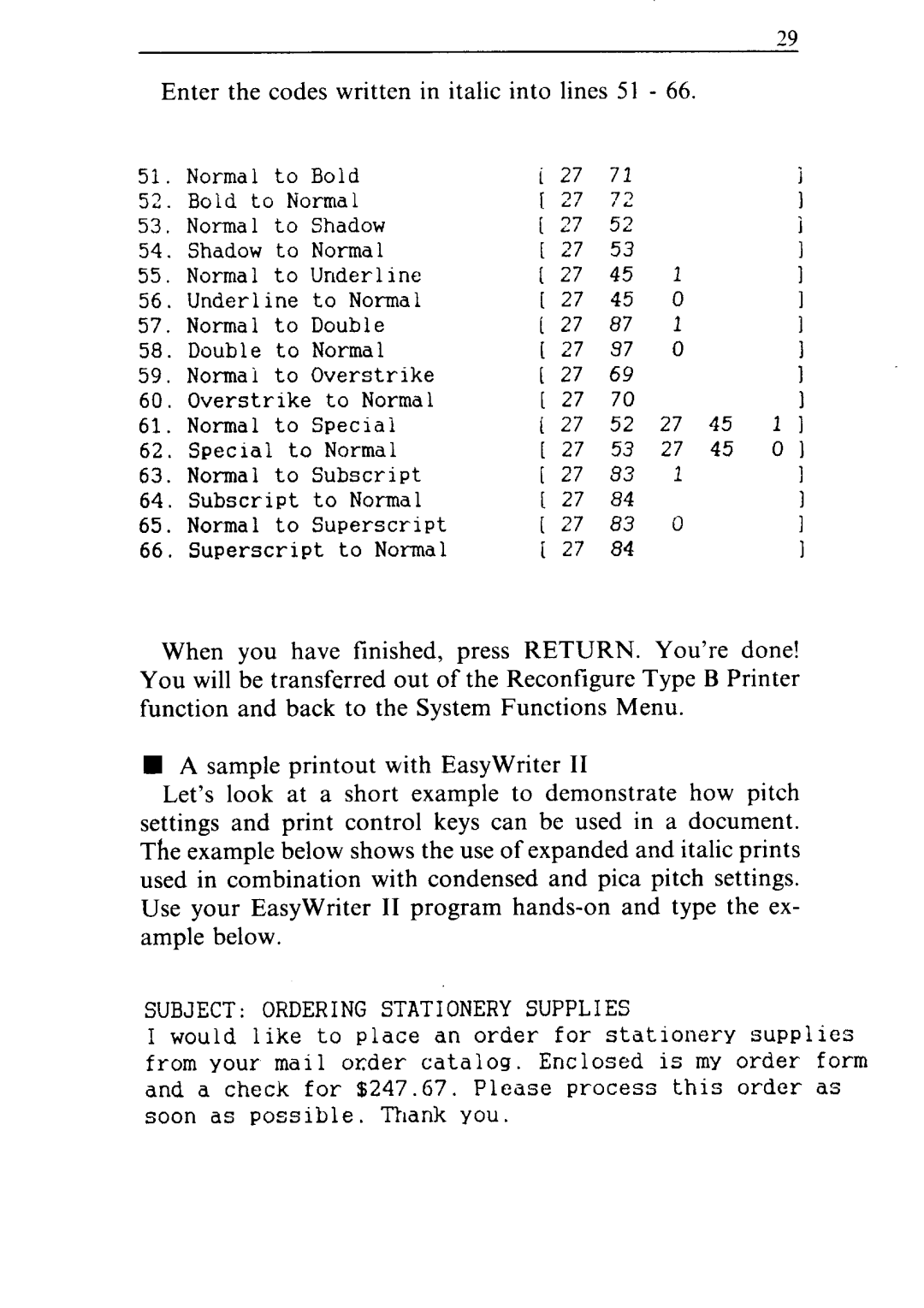 Star Micronics ND-10/15 user manual Enter the codes written in italic into lines 51 