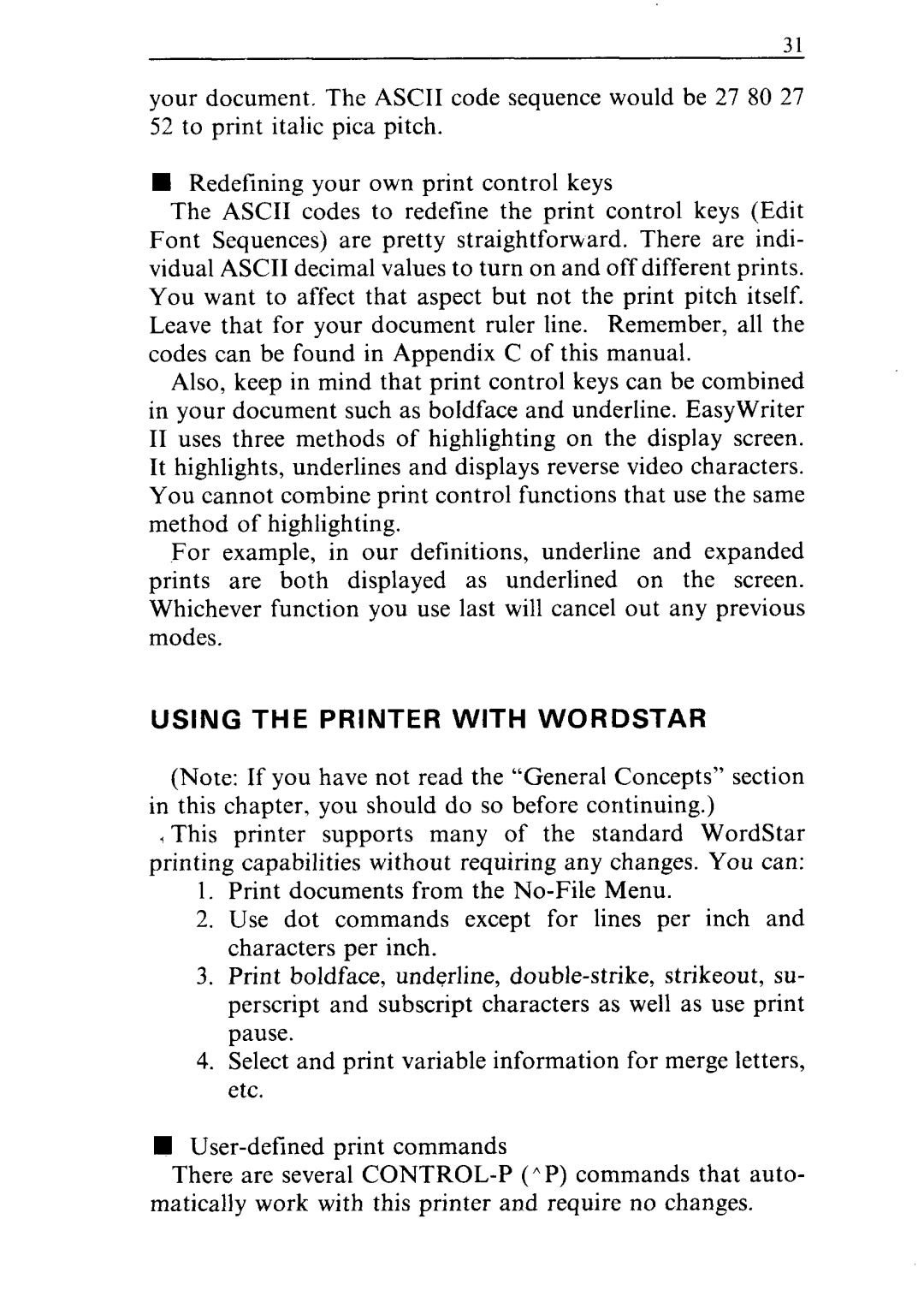 Star Micronics ND-10/15 user manual Using the Printer with Wordstar 