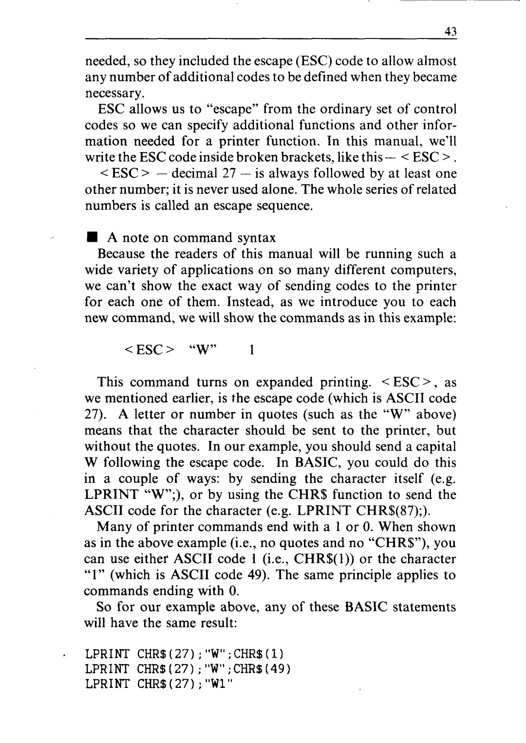 Star Micronics ND-10/15 user manual Lprint CHR$27WCHR$lJ Lprint CHR527WCHR$49 Lprint CHR$27Wl 