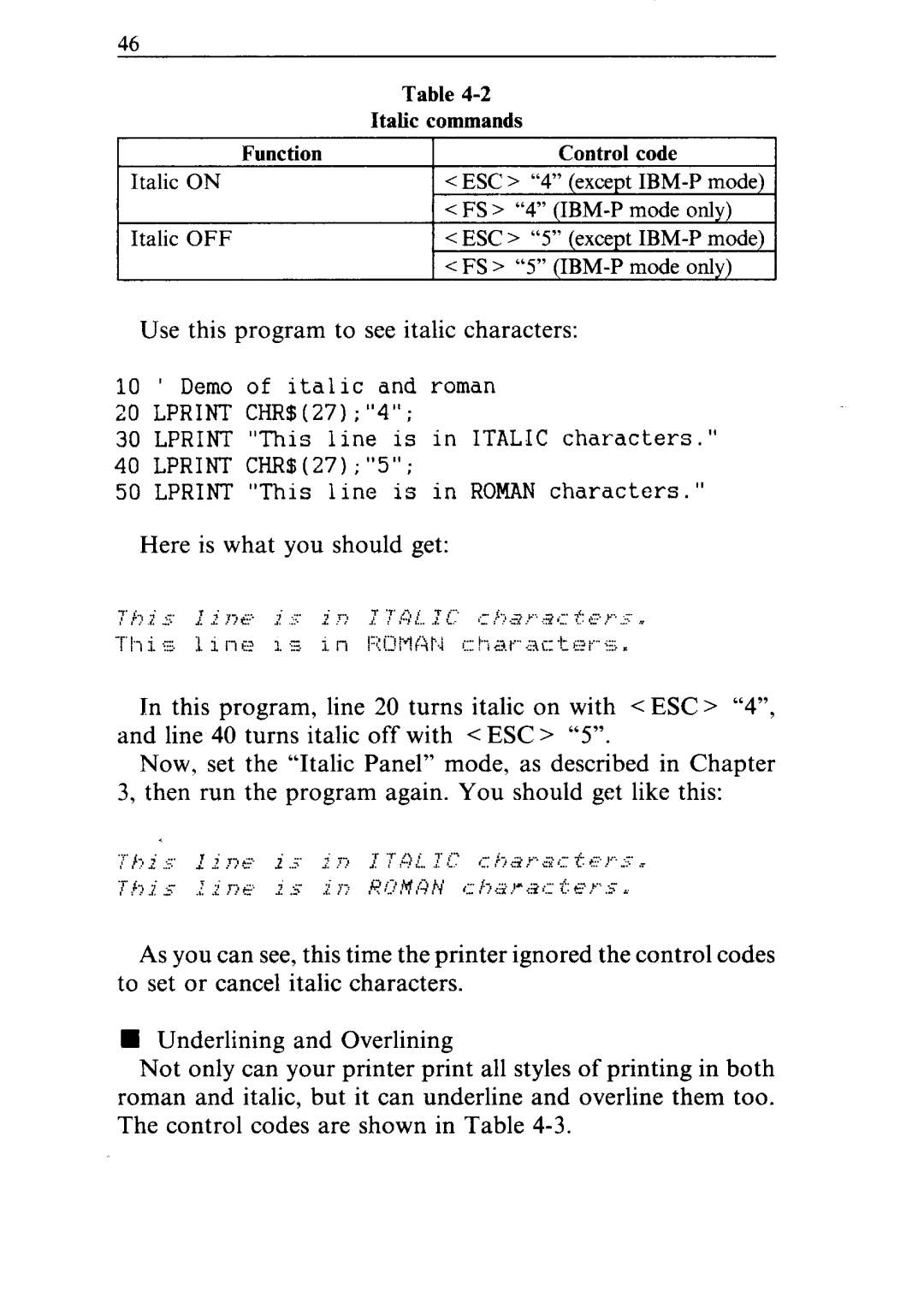 Star Micronics ND-10/15 user manual Italic commands 