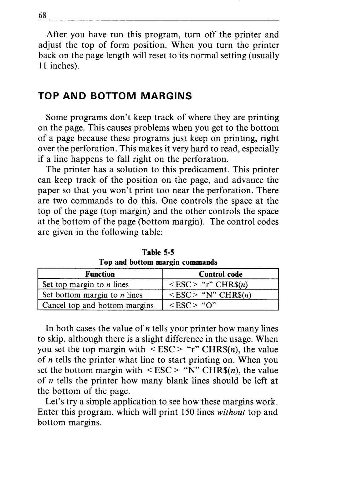 Star Micronics ND-10/15 user manual TOP and Bottom Margins 